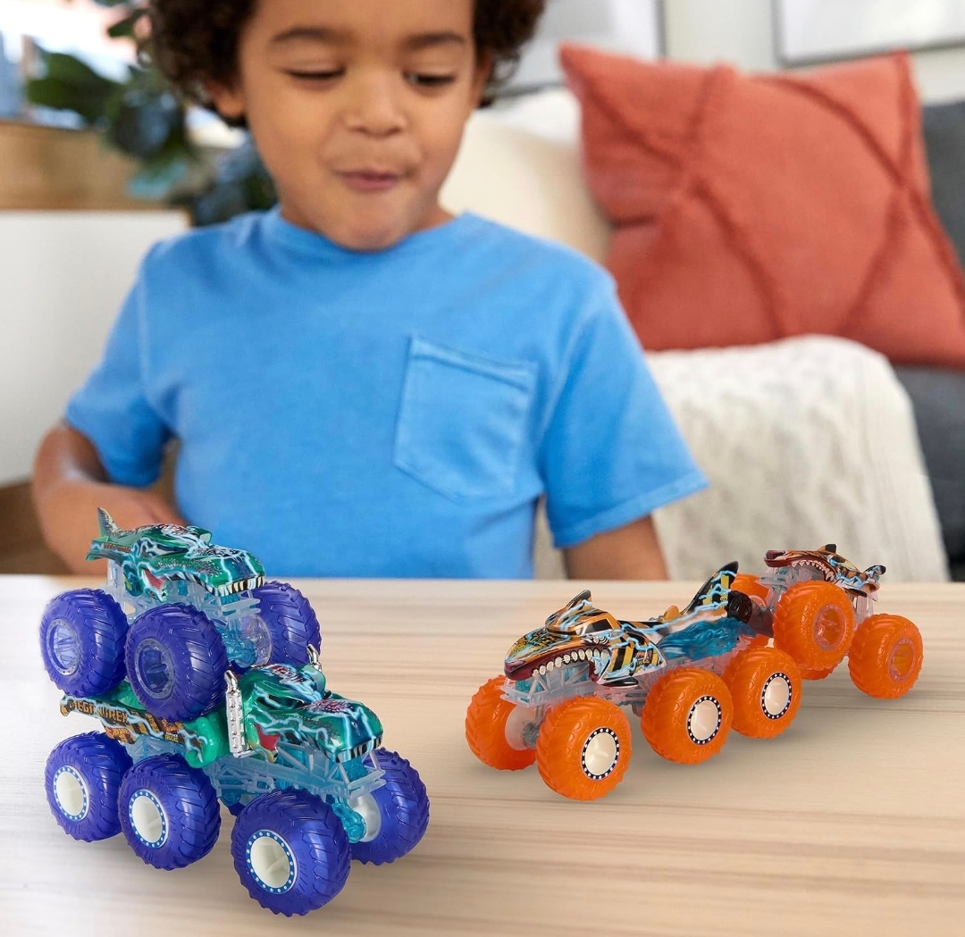 正版Hot Wheels Monster Trucks Mega-Wrex Shark怪獸貨車4車套裝｜vBuy香港現貨