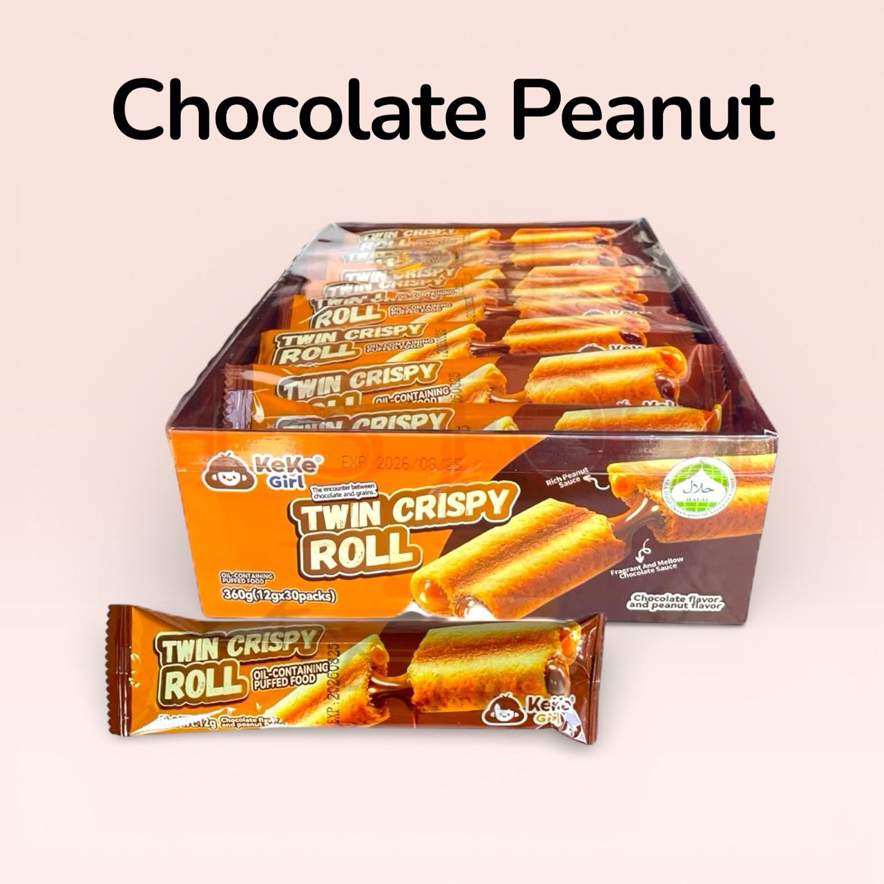 30pcs x 12g Keke Girl Twins Crispy Roll wafer (chocolate peanut/ strawberry milk)
