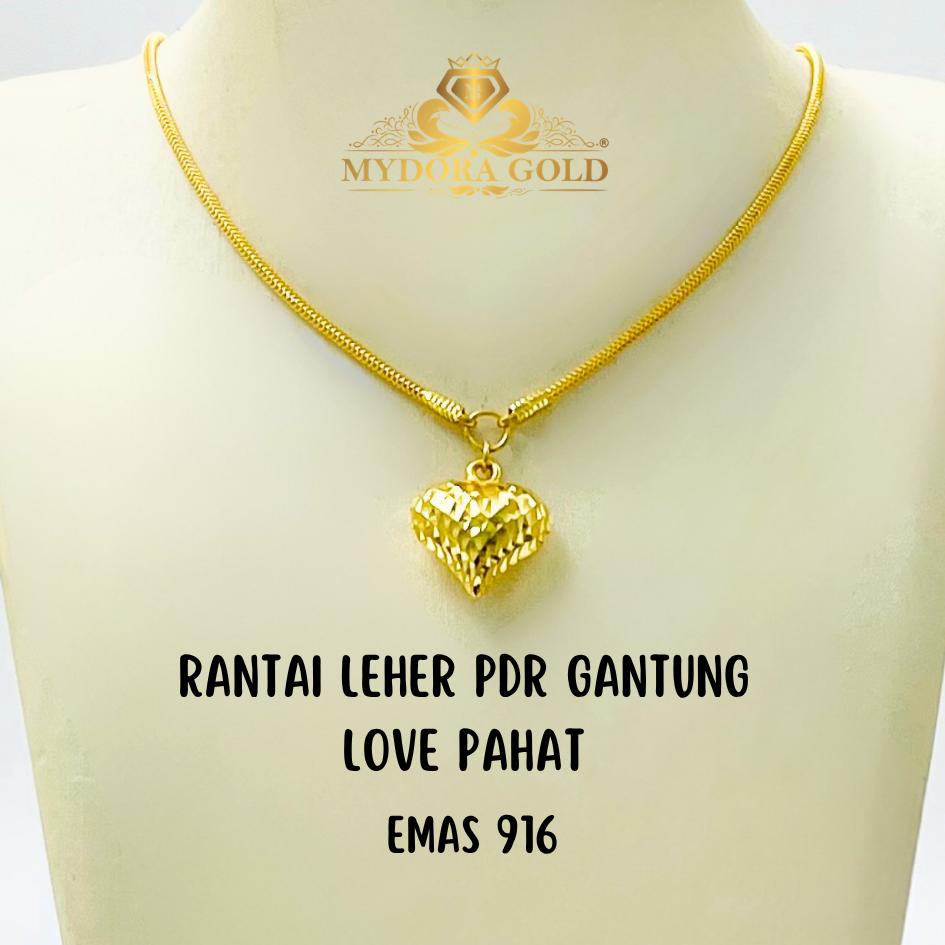 MYDORA Rantai Leher PDR Gantung Love Pahat l EMAS 916/22K