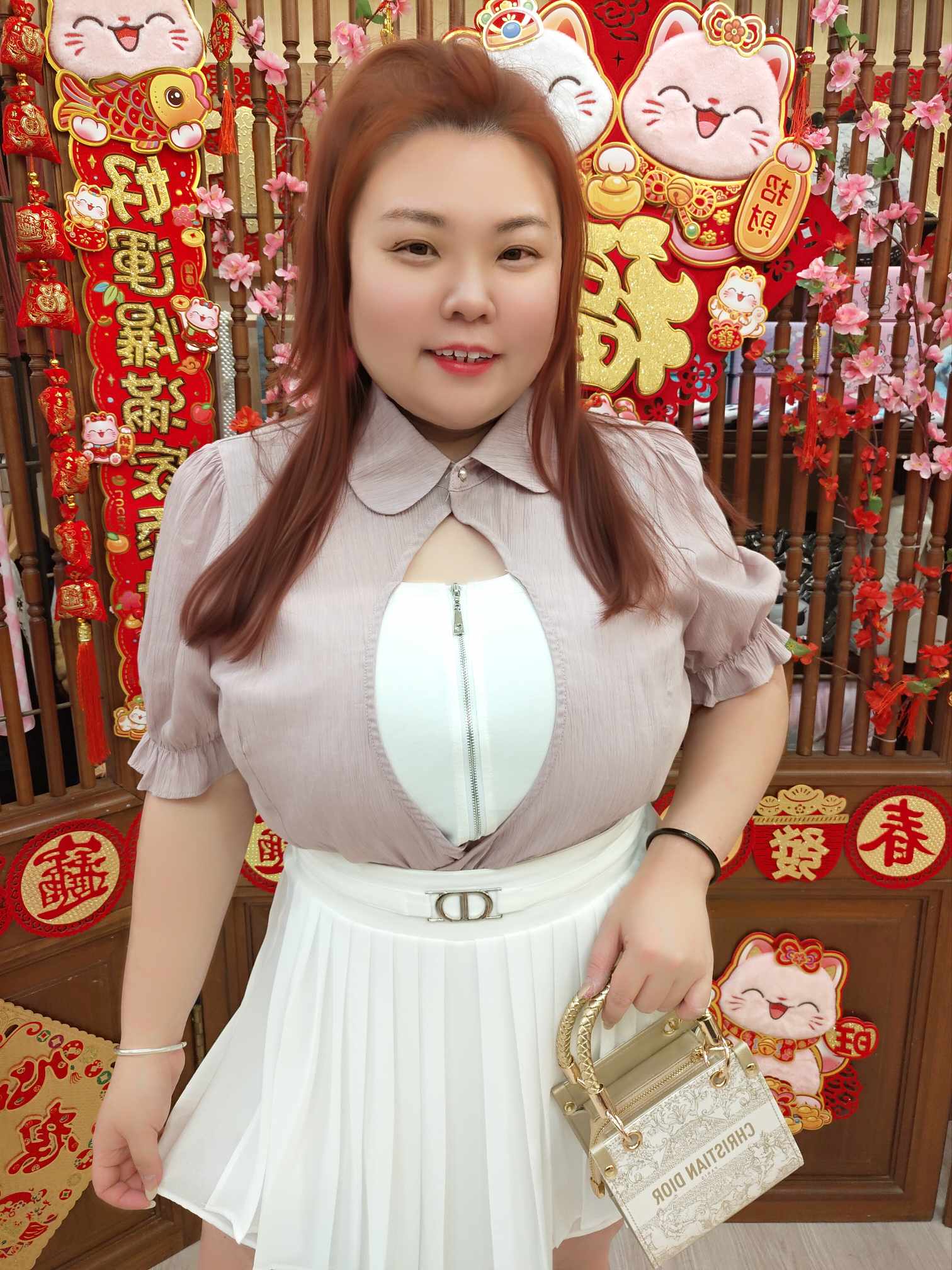 TW#3383 拼色镂空拉链上衣