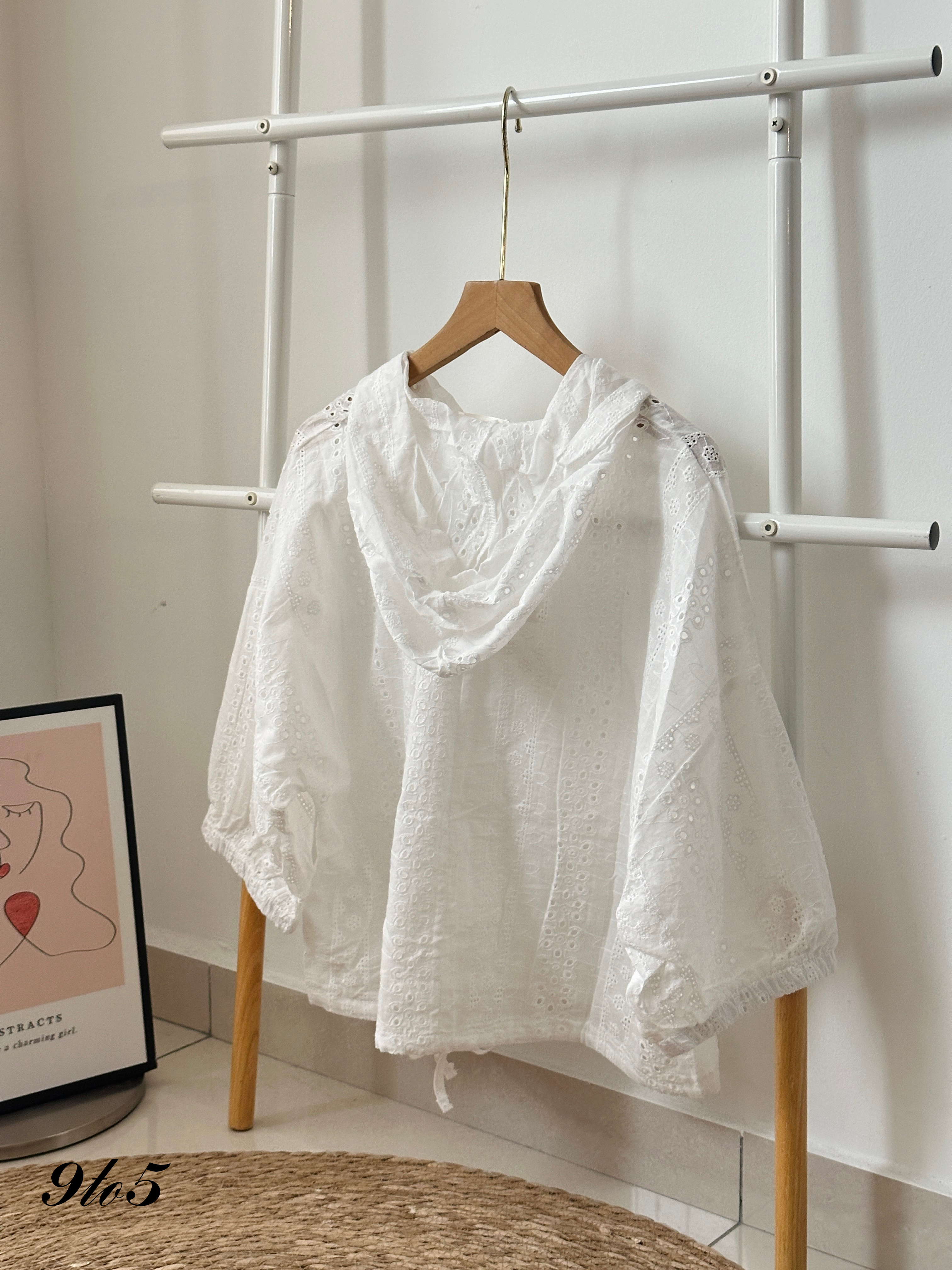 T3916 Floral Hoodie Top - White