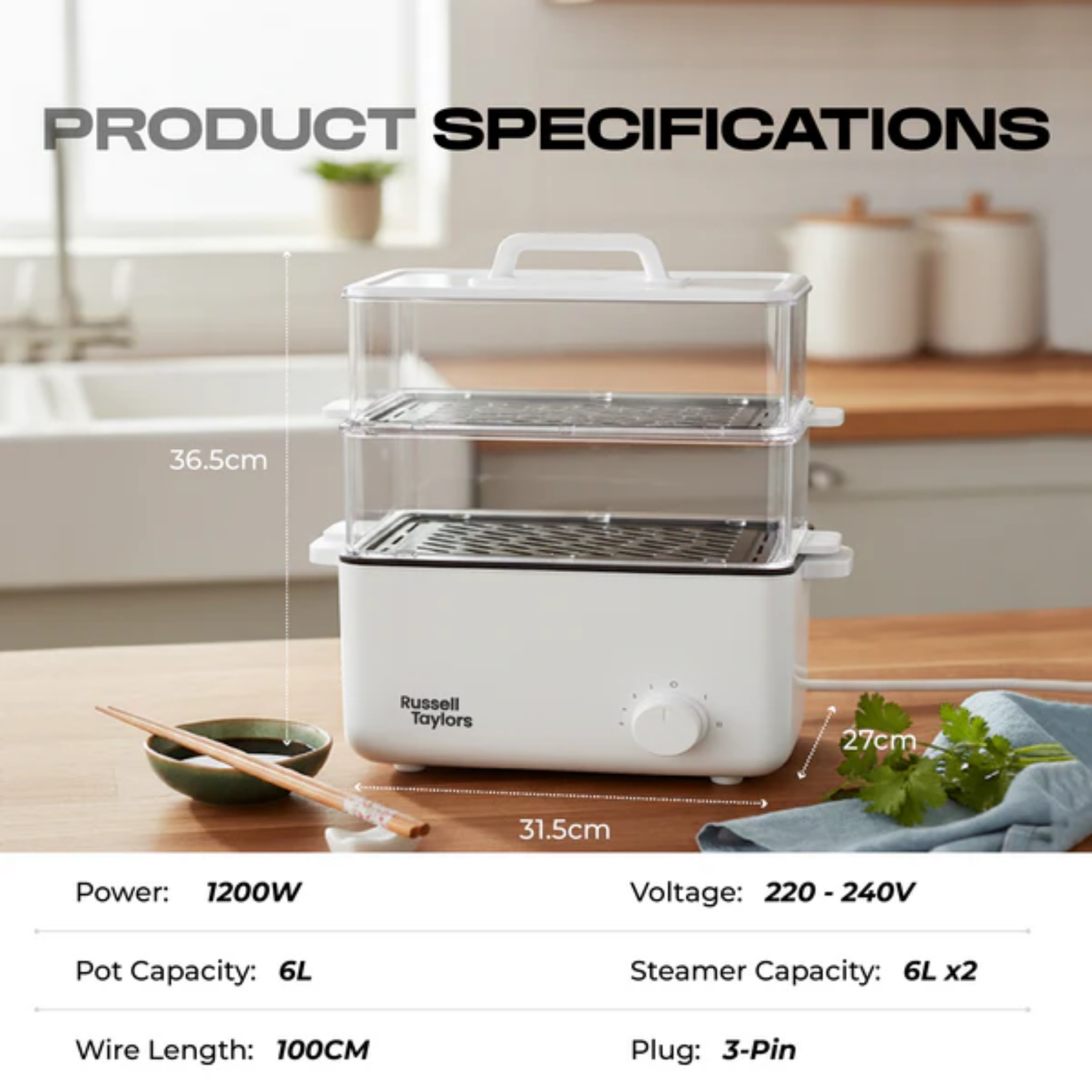 Russell Taylors 18L 3-Tier Food Steamer (MC31)