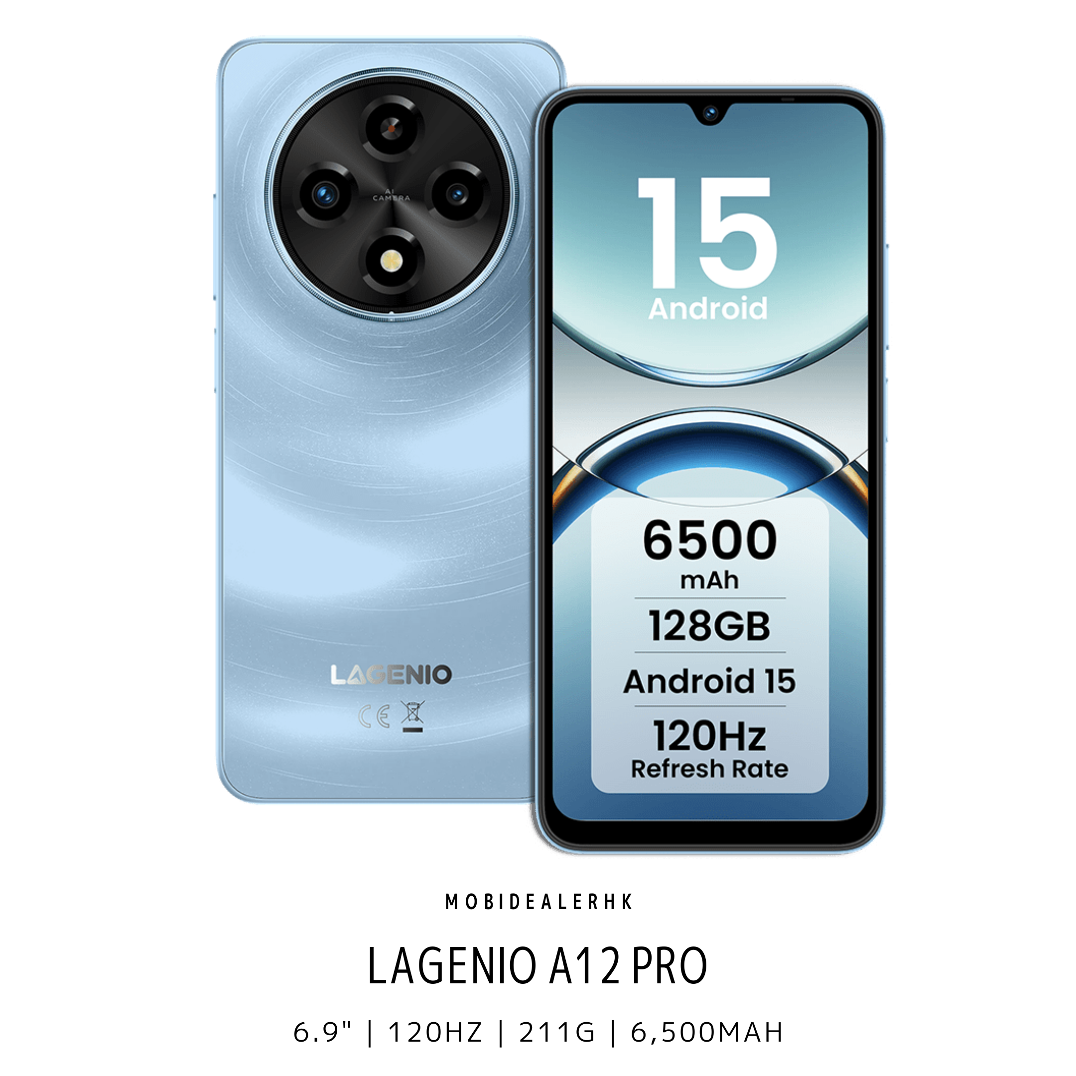 Lagenio A12 Pro | 4G | 智能手機 | 6.9" | 120Hz | 211g | 6,500mAh