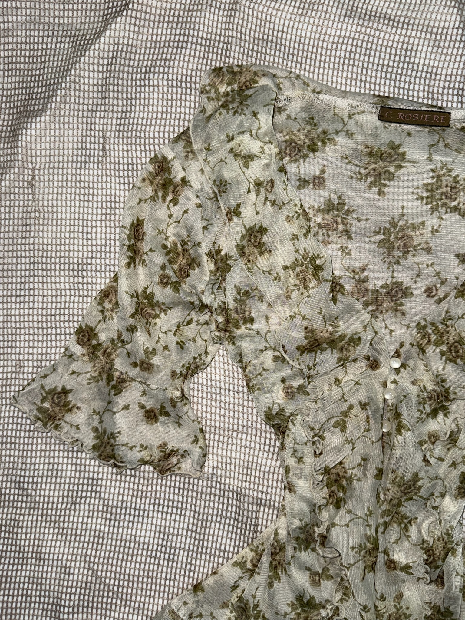 Ethereal Sage Floral Sheer Cardigan with Flared Sleeves