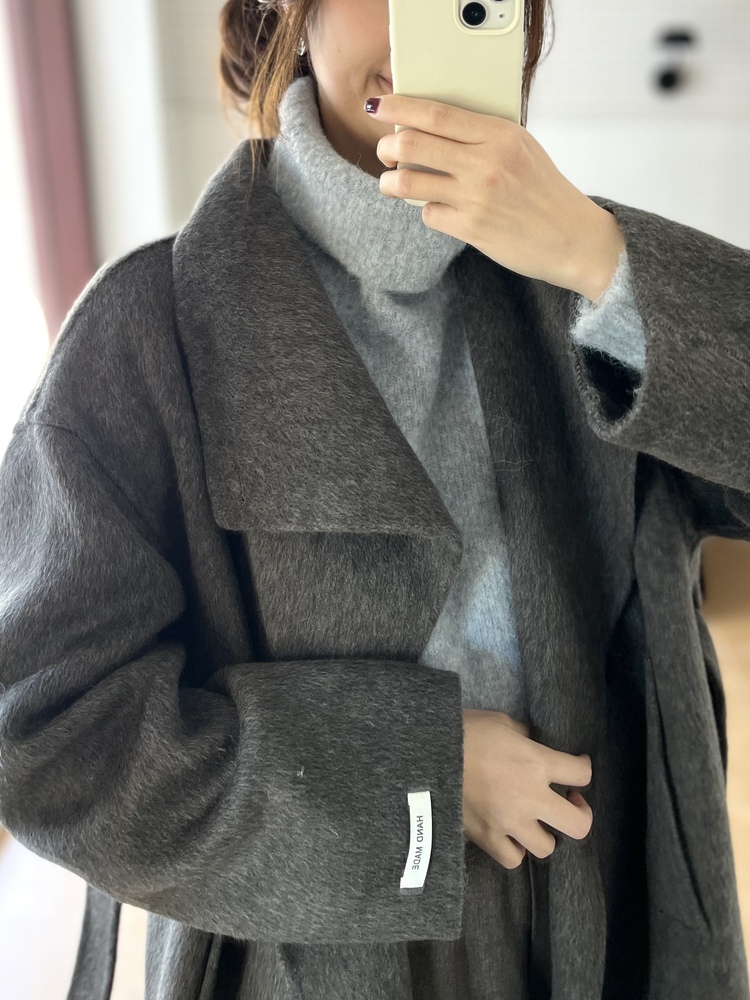 [70% Wool] Parisian Belted Wool Coat (Dark Grey)