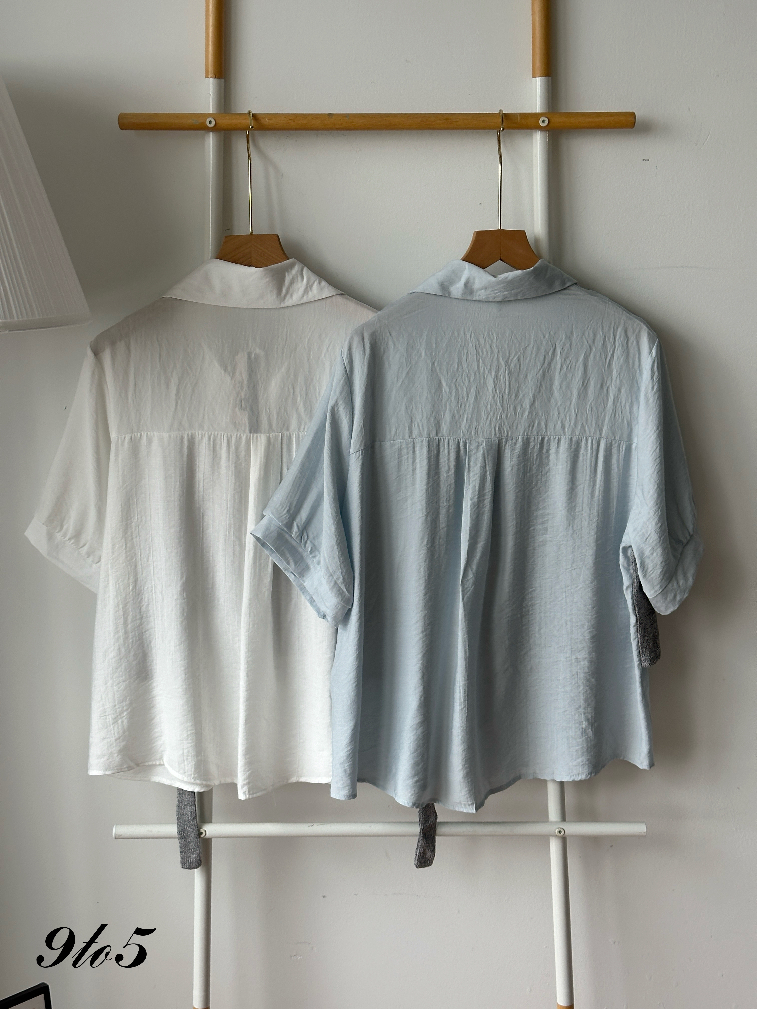 T4278 Fake Two-Piece Oversize Shirt - Blue & White