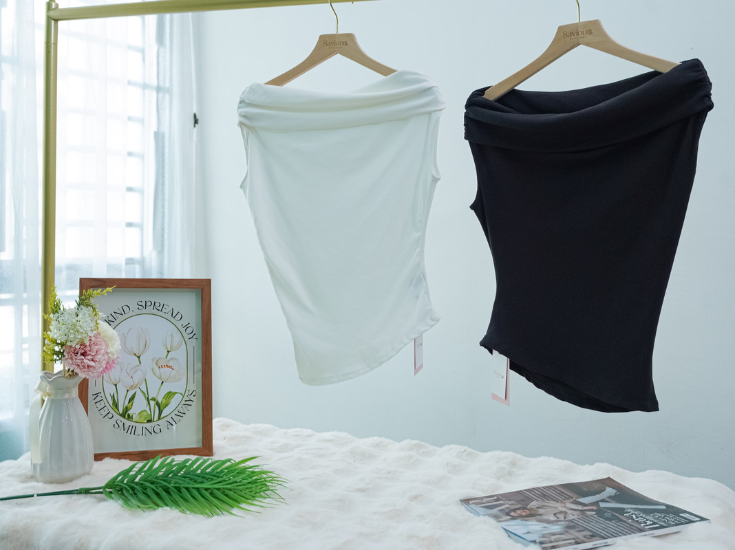 Off-Shoulder Drape Neck Sleeveless Top ‖ 一字领垂领修身无袖上衣 KR016210712