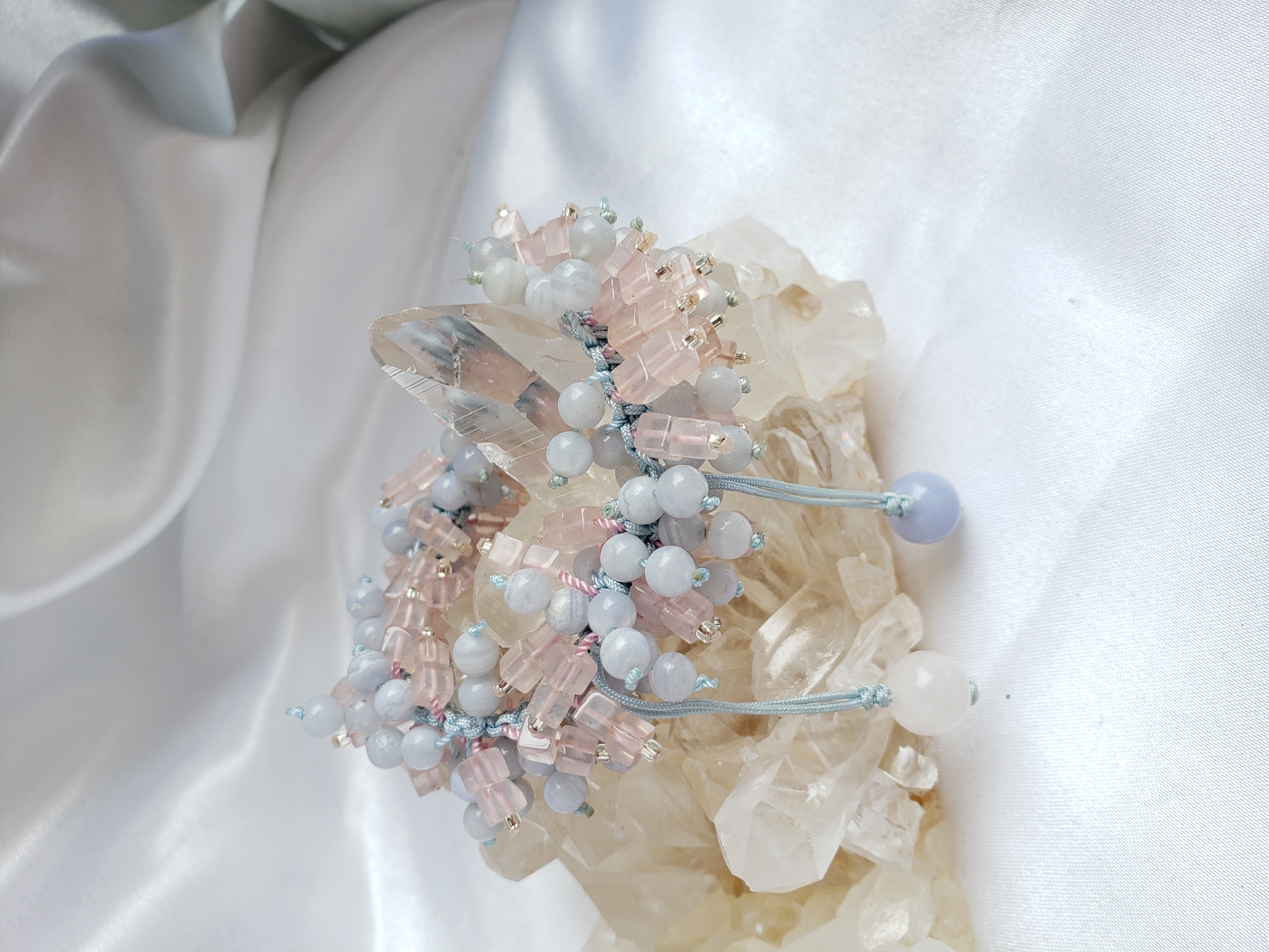 粉紅晶紫瑪瑙織繩手鏈