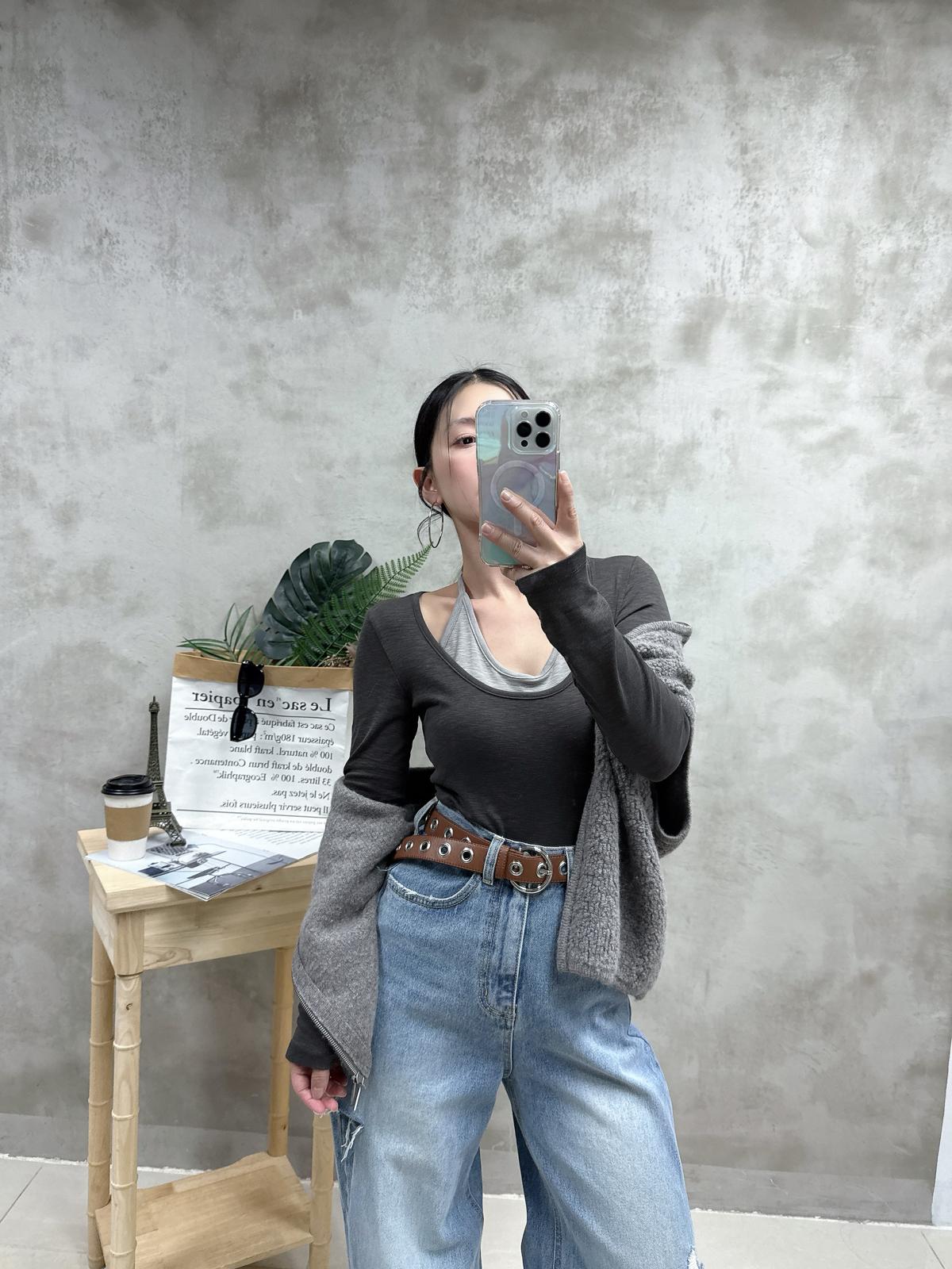 H09 假兩件拼色Top