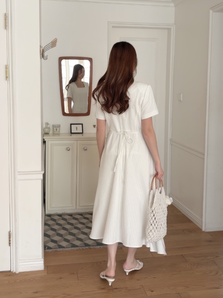 Asymmetric Striped Dress (Ivory)