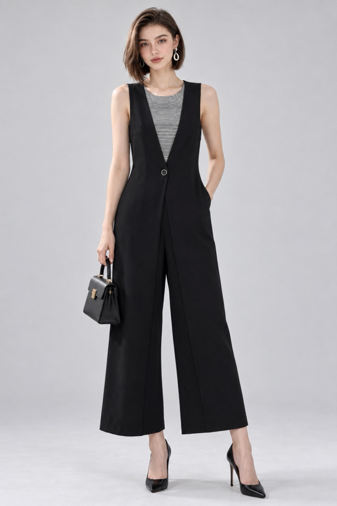 26611 Layered Vest Wide-Leg Jumpsuit