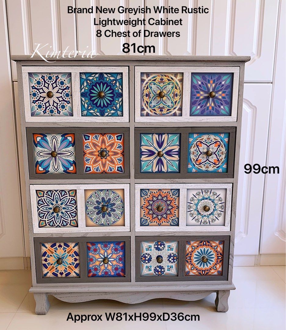 🇸🇬Instock Greyish Storage Big Cabinet with 8 drawers- Retro Style