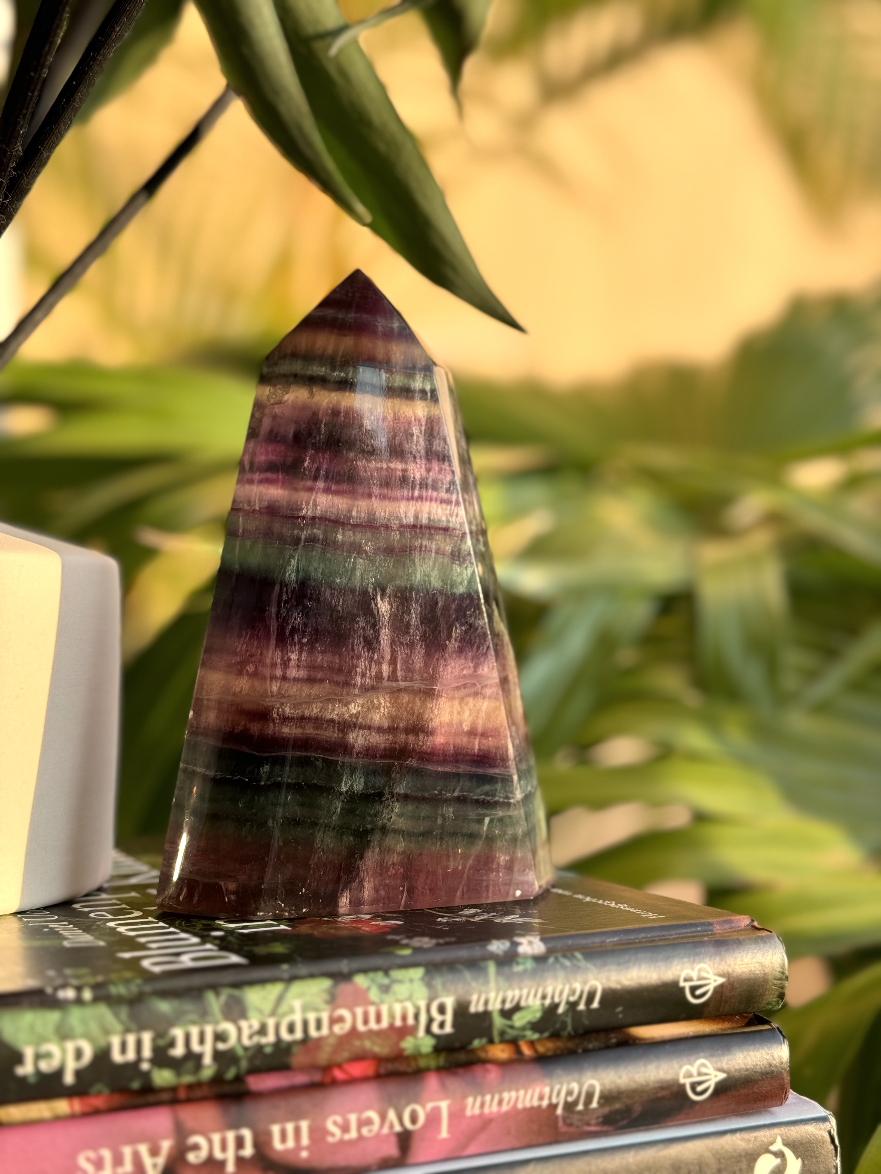 ༒12.8cm彩螢石千層紋塔尖六角柱༒ FL.390AH26JG7AA*106M