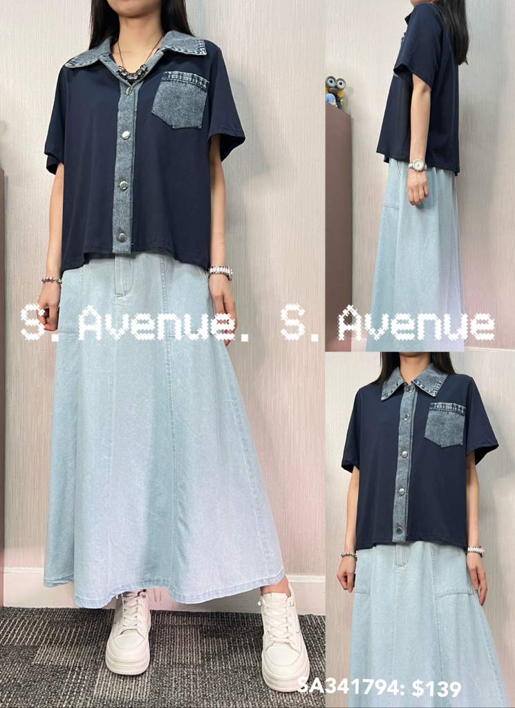 SA341794: 短袖有領牛仔邊有鈕top