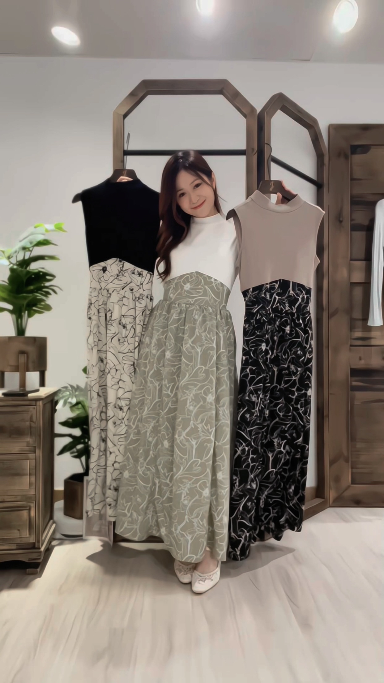 懶人必購👒假兩件花卉拼色洋裝裙(JP)[白色]362411