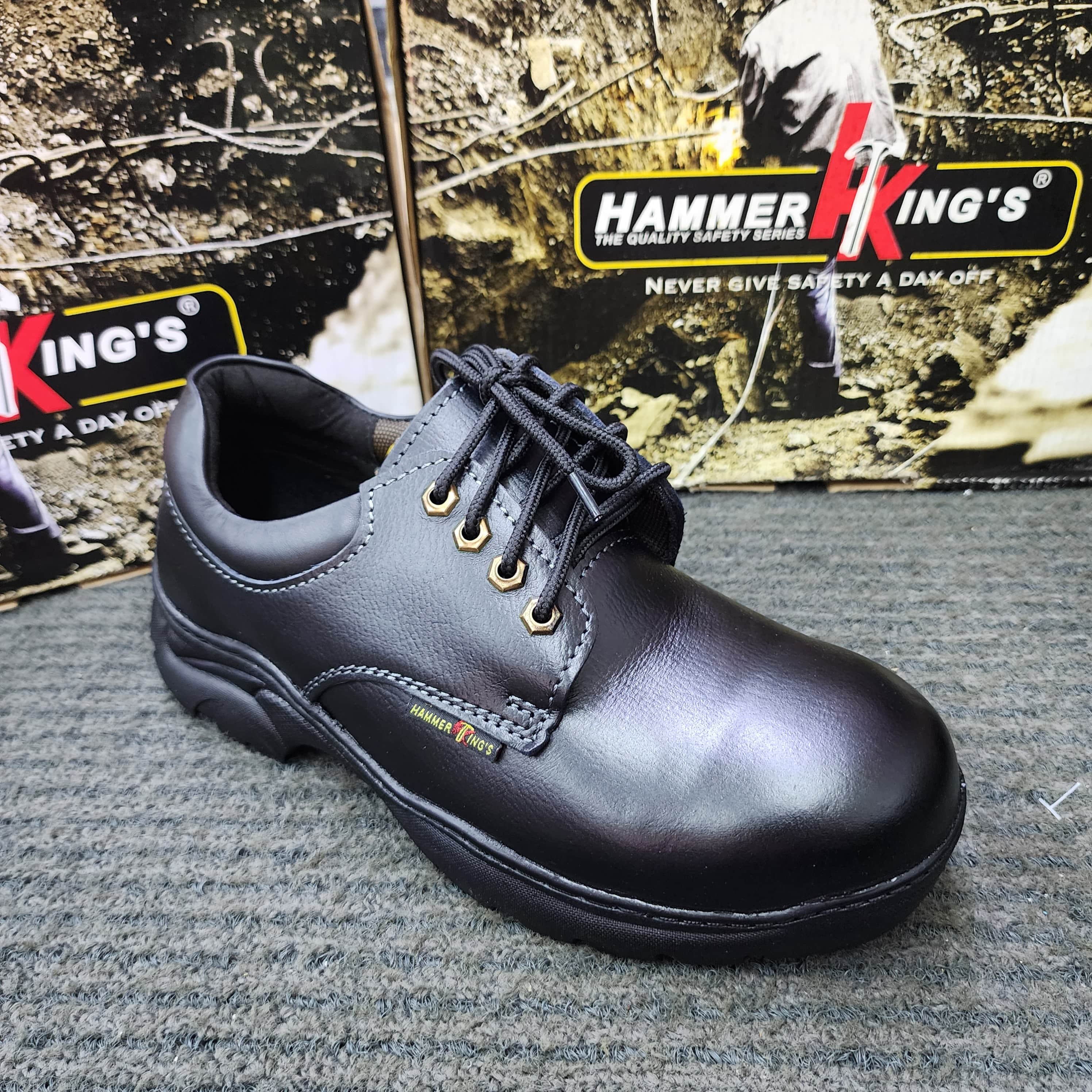 Hammer King 13008 Safety Shoes Boots Steel Toe Cap Steel Mid Plate Low Cut Lace Up Premium Quality Genuine Leather SIRIM and DOSH Approved Kasut Keselamatan Tahan Licin
