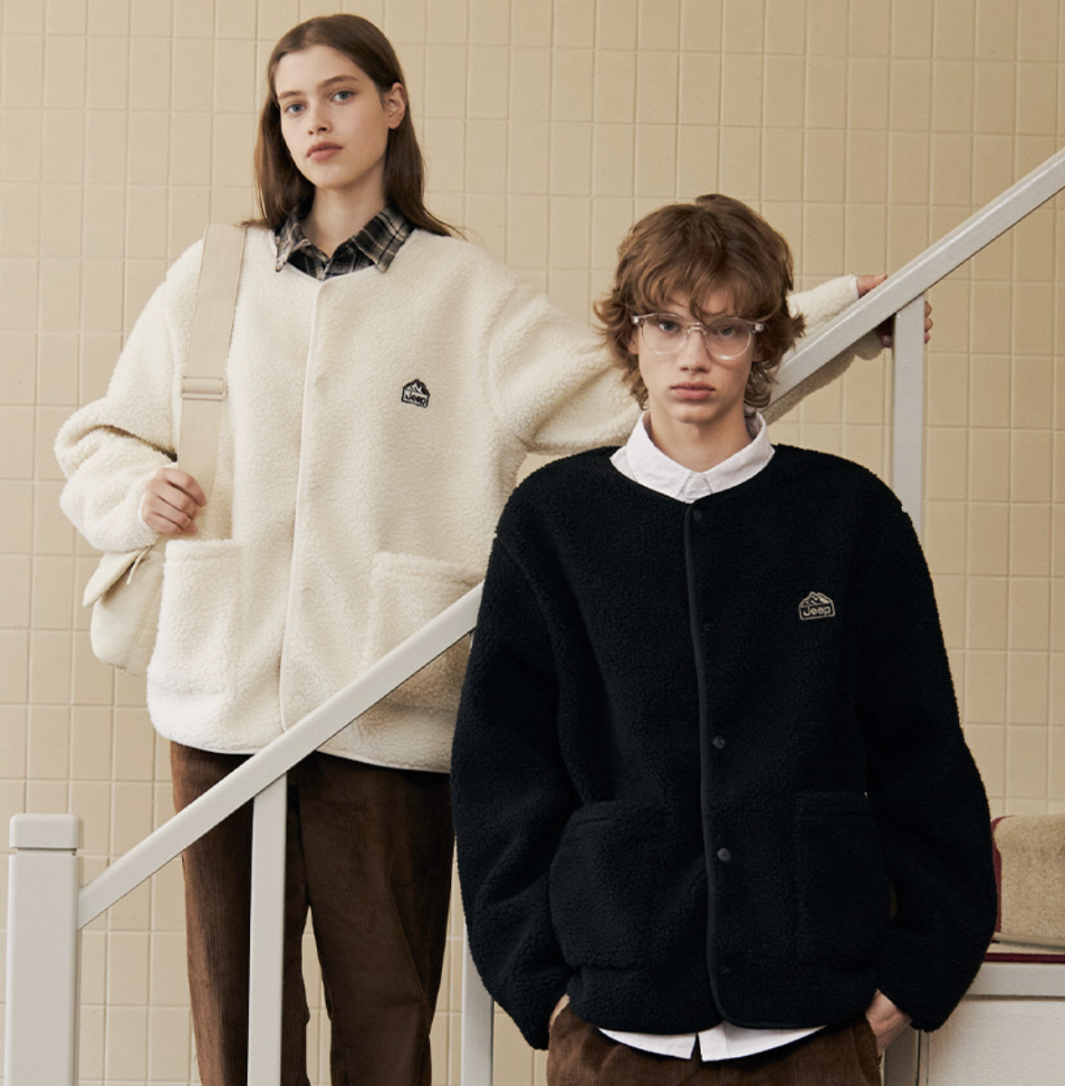 韓國 JEEP 復古山系 保暖 絨毛 開襟外套 6色選擇｜Retro Mountain Cozy Fleece Cardigan