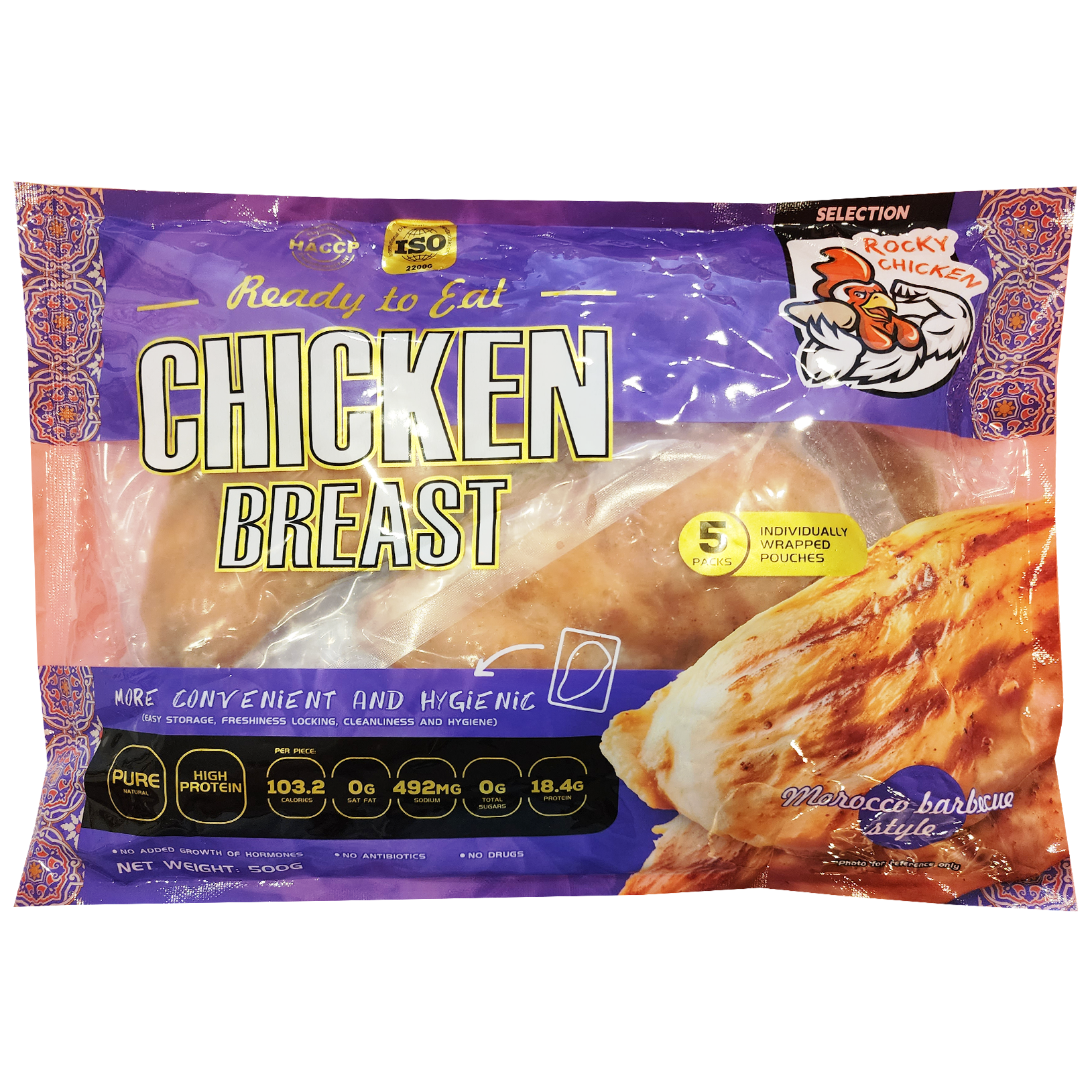 Rocky Chicken 即食雞胸(摩洛哥燒烤味)(500g) - 1包