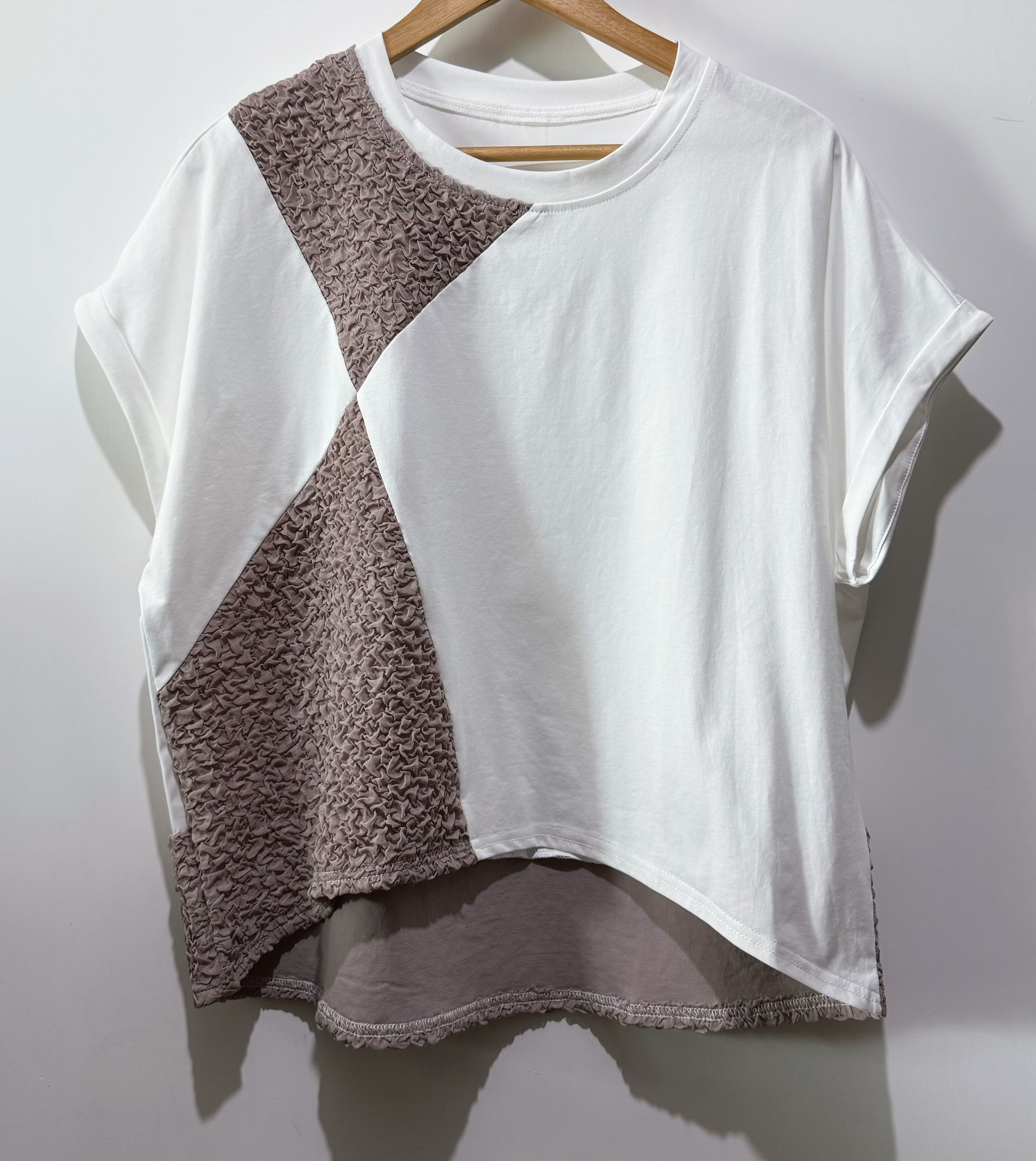 #2092 棉拼皺紋布拼接Top✨