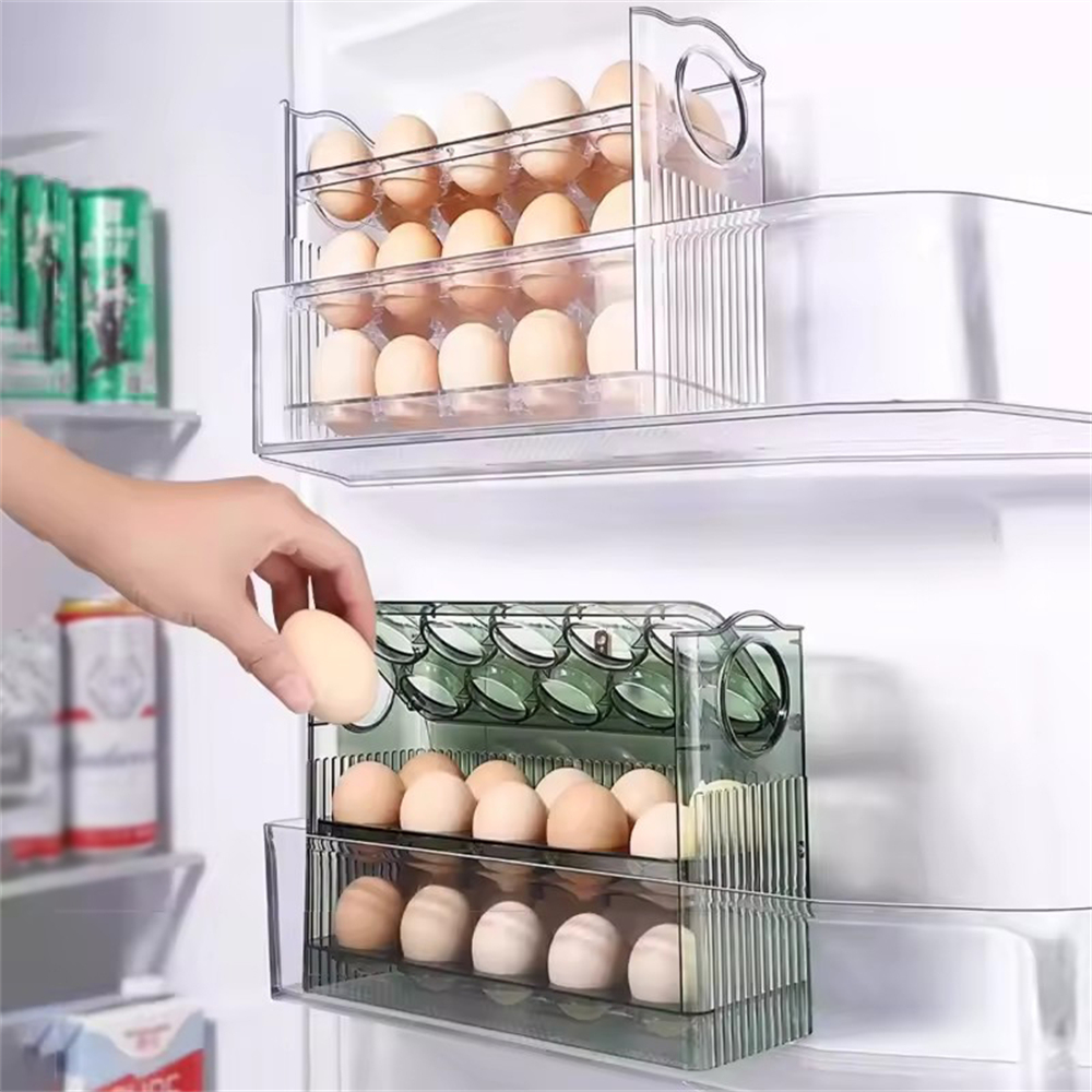 雞蛋收納盒 自動回彈 雪櫃收納架 廚房蛋托保鮮盒 雞蛋架 [平行進口] HK2770