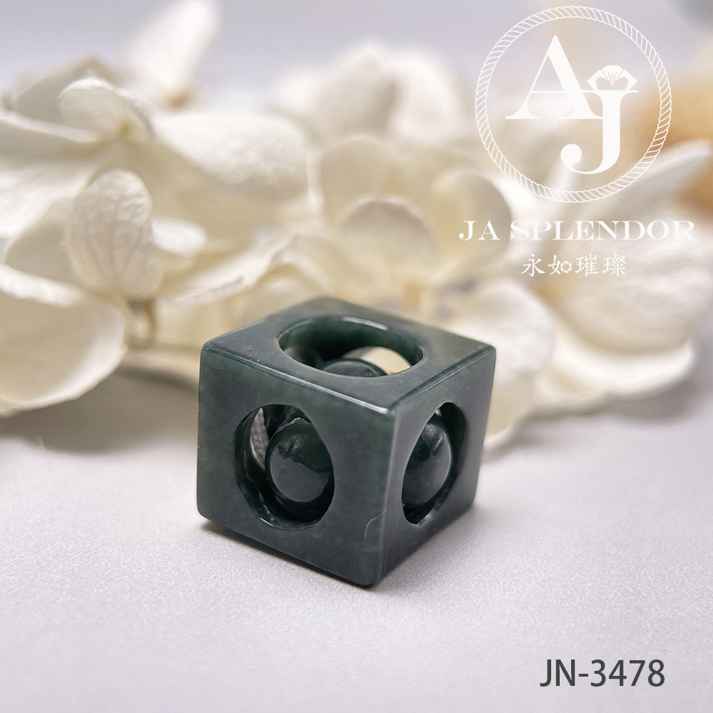 JN-3471/72/73/78/80 天然翡翠A玉 油青墨綠骰子招財進寶吊墜