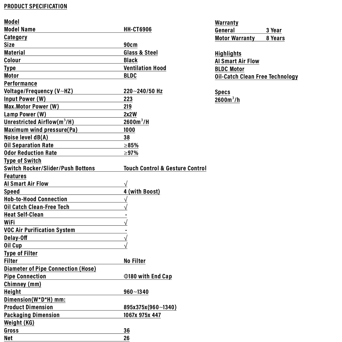 Haier T-Shape Range Hood (HH-CT6906)