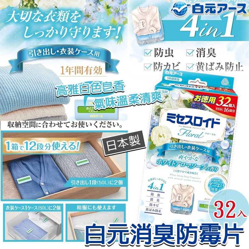 【預訂】日本製白元消臭防霉片 (1盒32入)