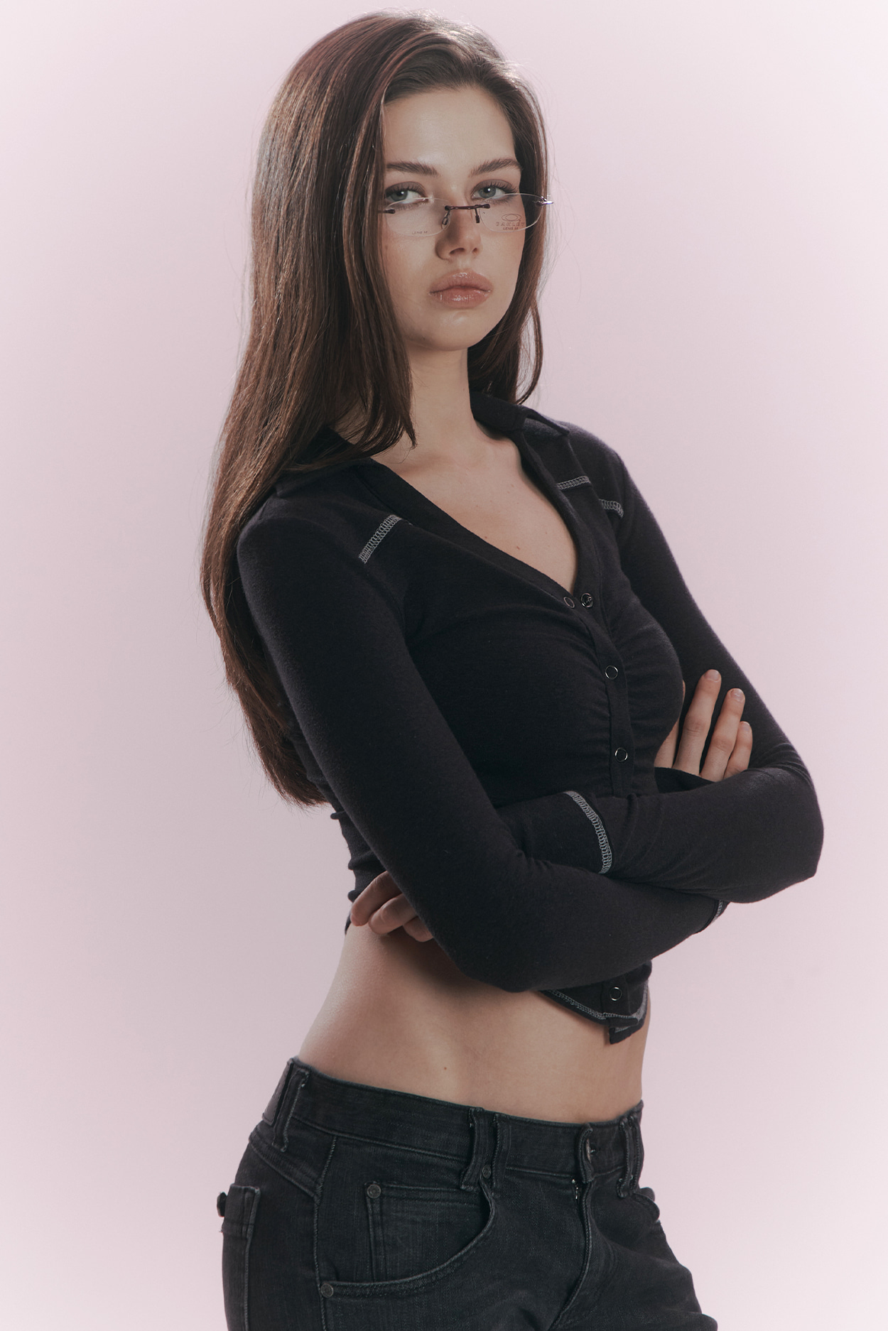 pleaseNOFOLLOW - Mamie Snap Button Slim Shirts (Black)