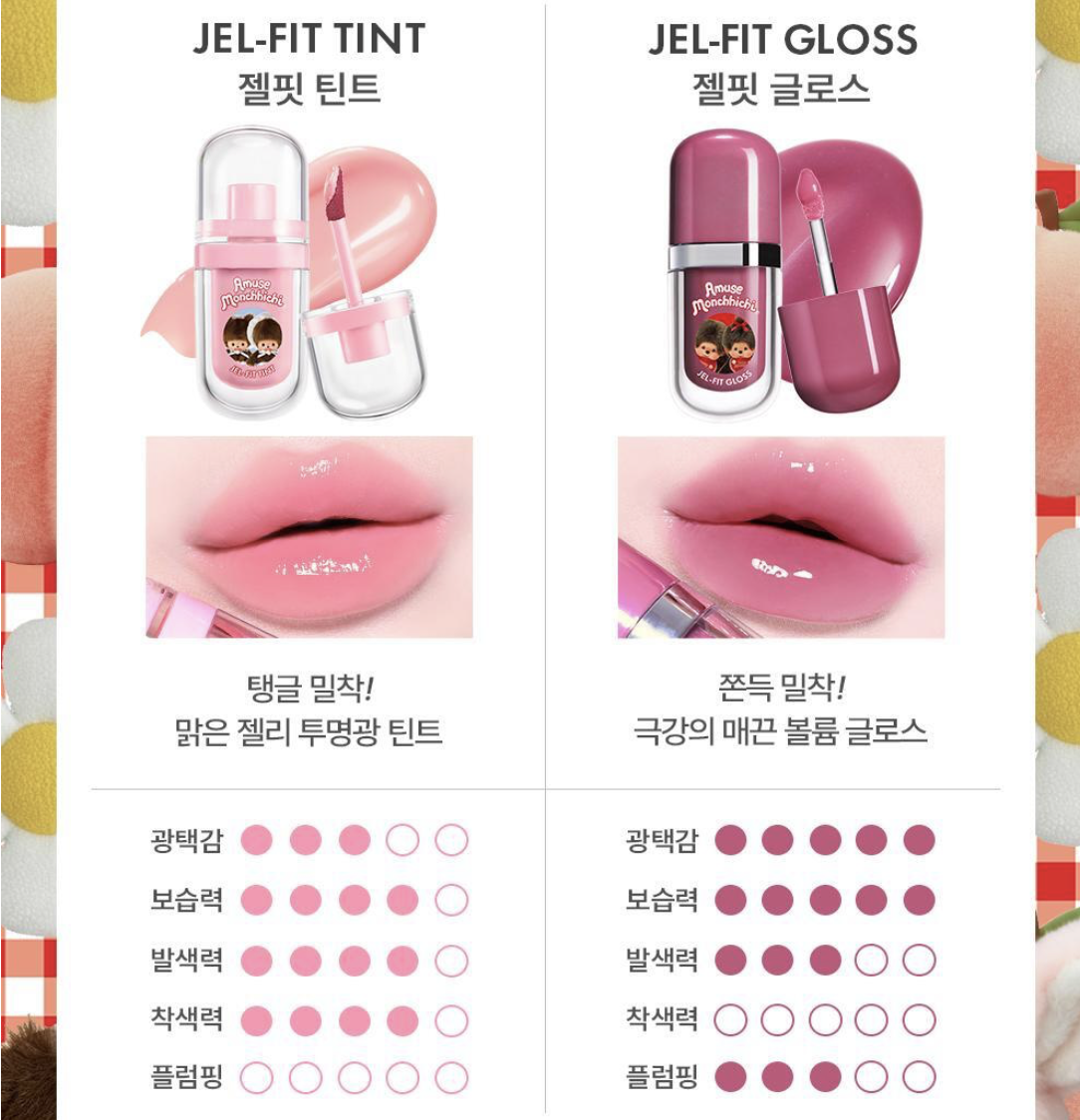韓國 Amuse x Monchhichi 限定 持久水光果凍唇釉 + 送唇蜜戒指｜Jel-Fit Gloss