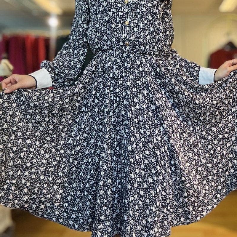 Vintage Japanese Pattern Swing Dress with White Collar and Cuff (PP001-29)