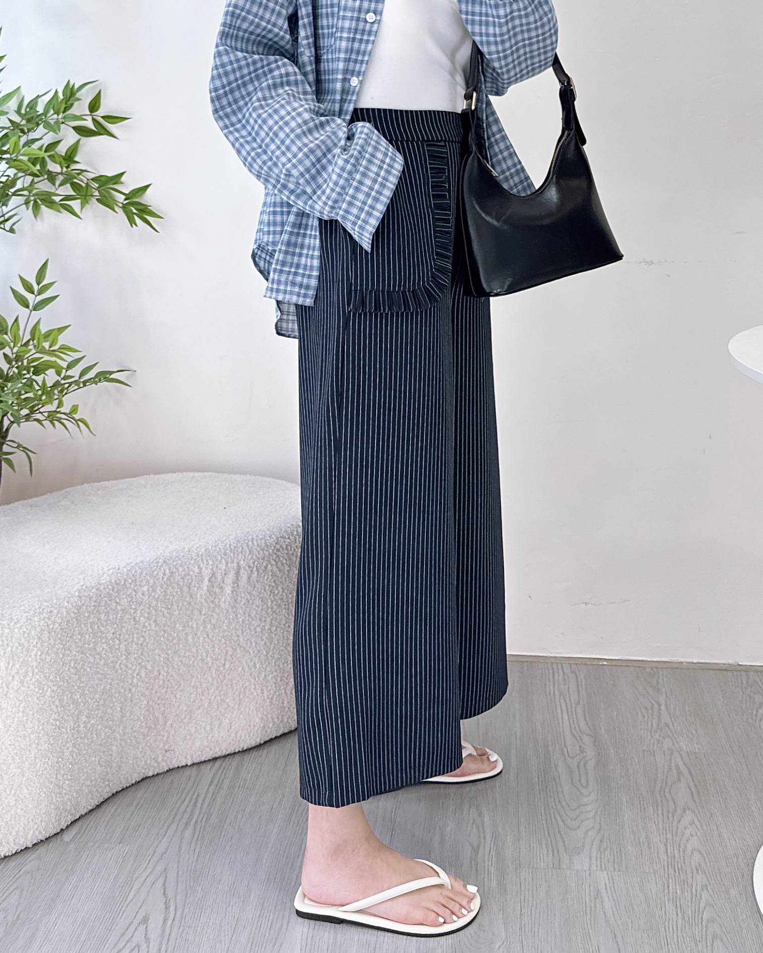 ESP-高級半橡筋腰條子闊西褲 2色