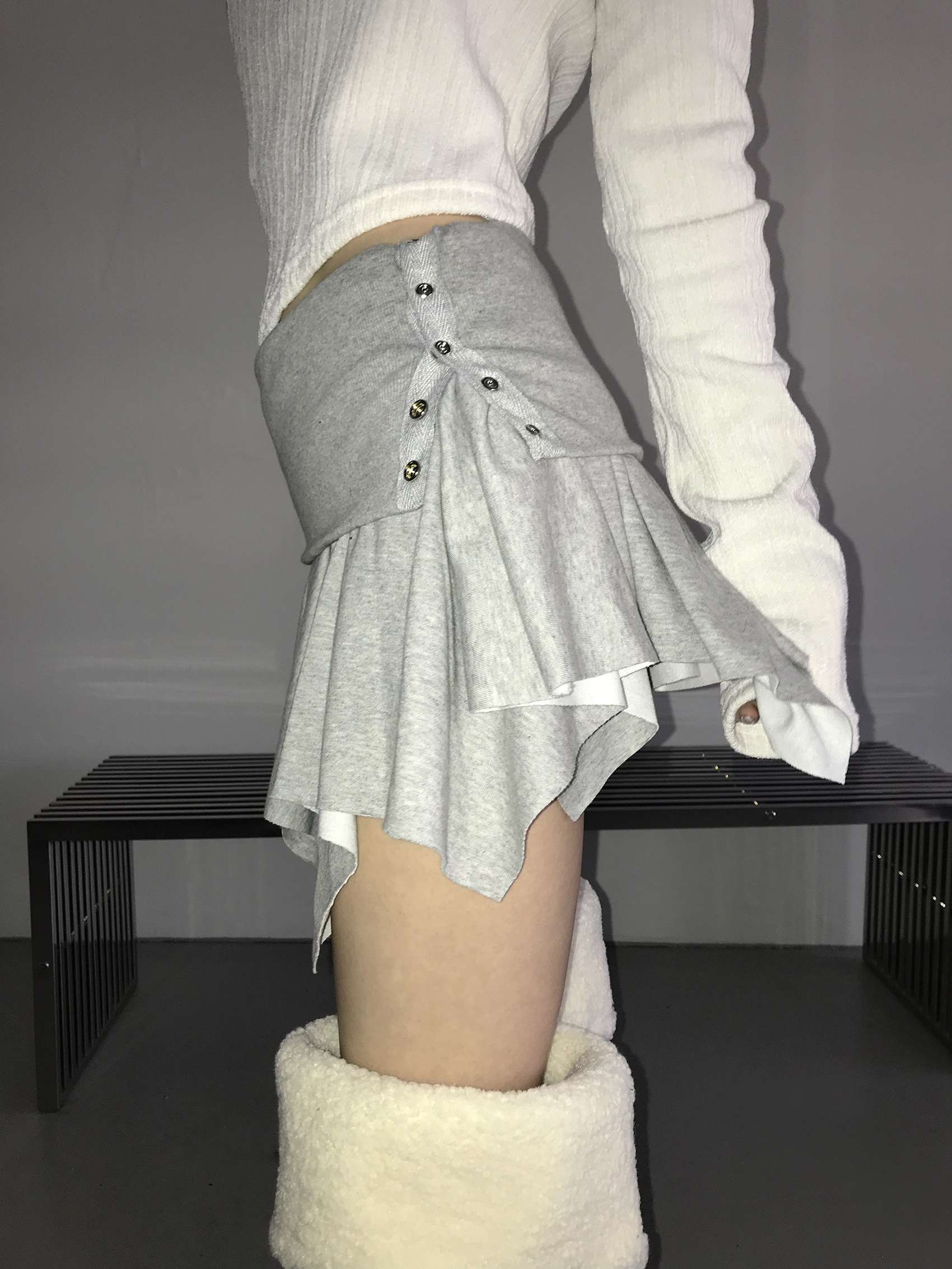 Snap Button Ruffle Mini Skirt