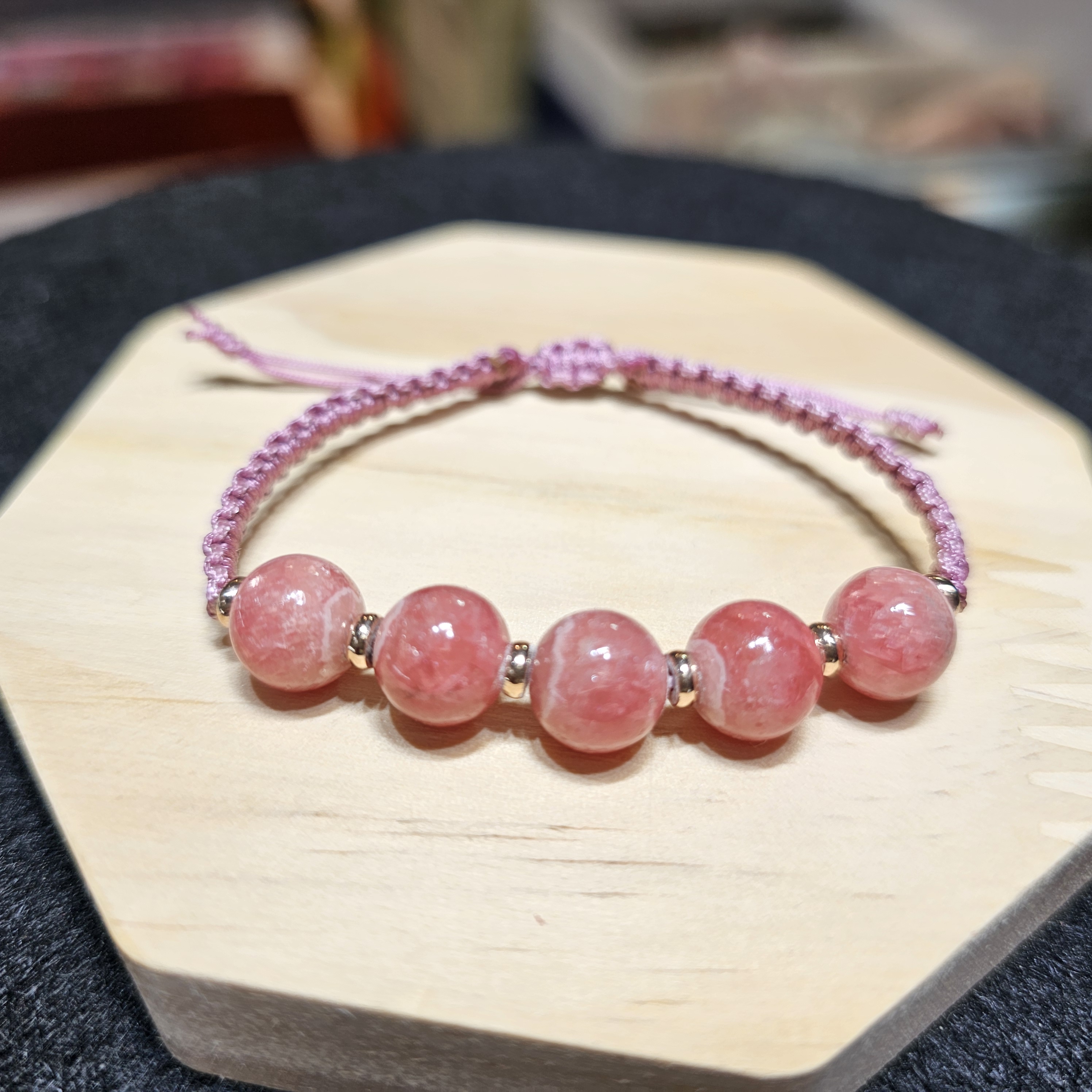 紅紋石925玫瑰銀織繩手繩