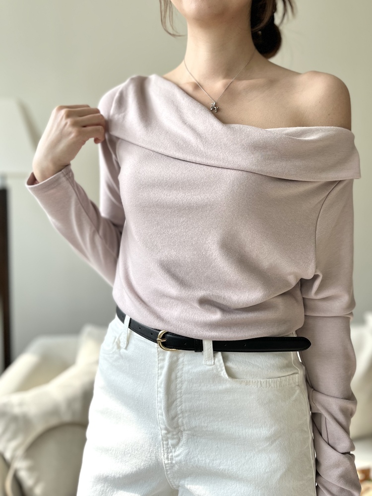Muse Off Shoulder Drape Top (Dusty Pink)