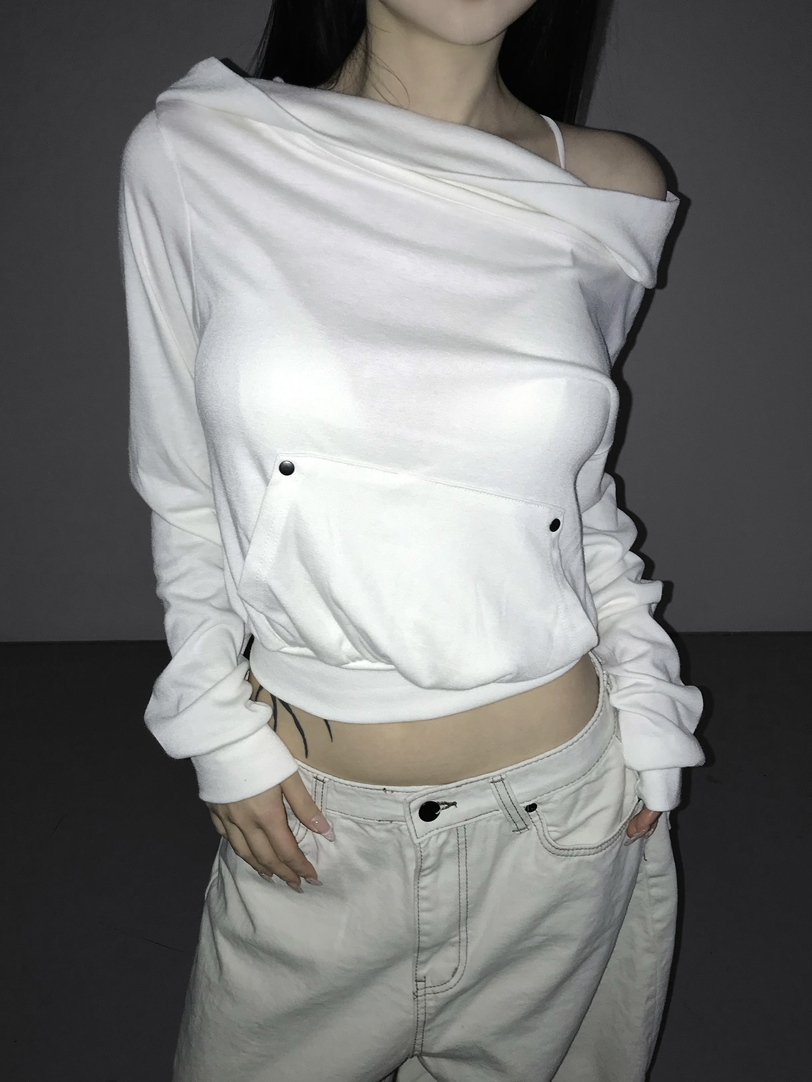 Soft Off-Shoulder Cropped Hoodie