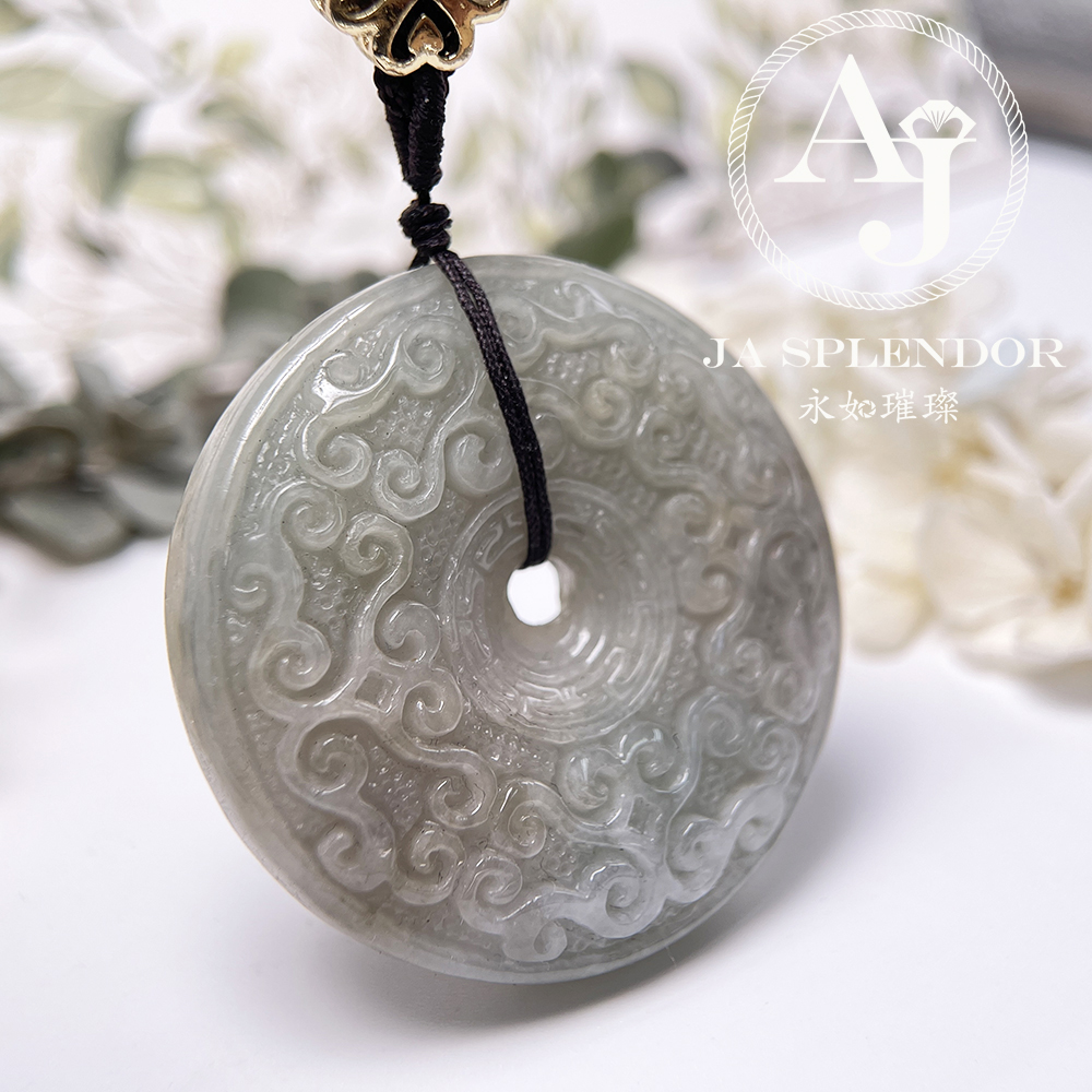 JN-3113 天然翡翠A玉 特大復古回紋雕刻平安扣