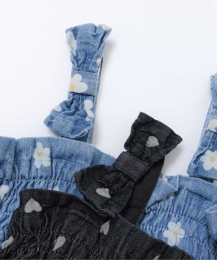 🇯🇵預訂 日本直送🇯🇵Apres les cours兩色花花愛心滿印褶皺吊帶牛仔包屁裙