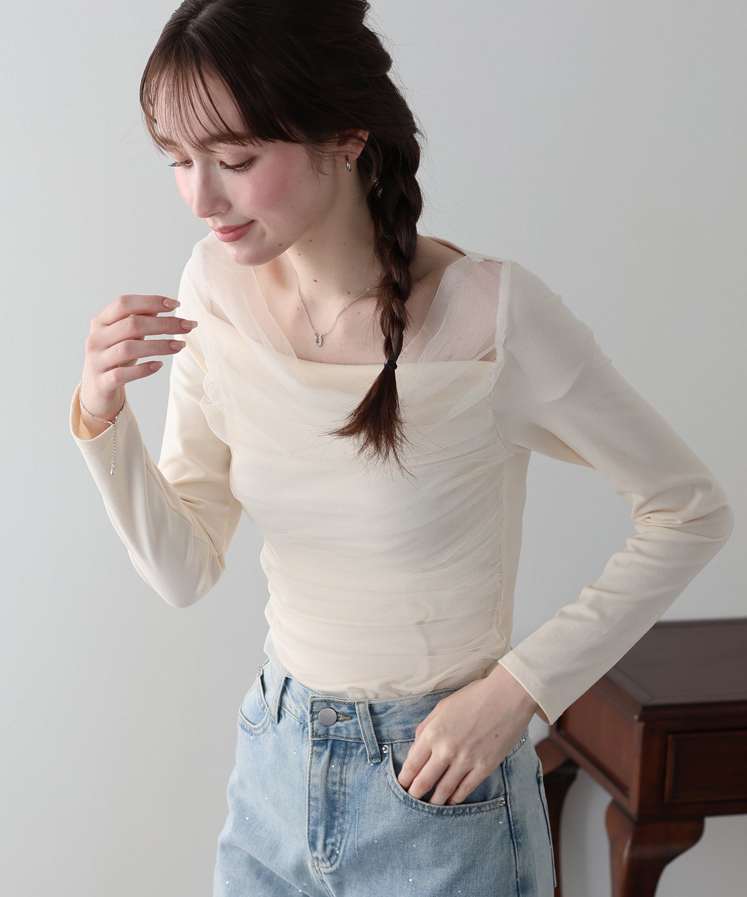 <JP> 精緻感～薄紗垂感柔軟Top * 2色入 <預購>