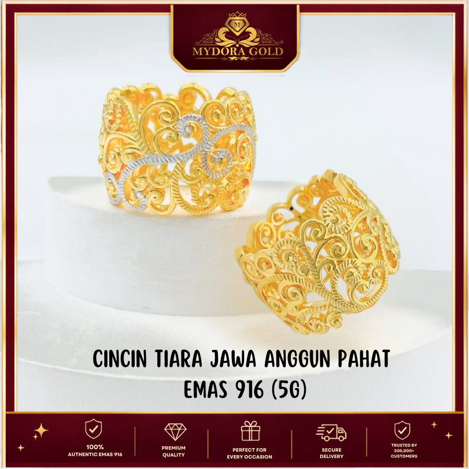 MYDORA Cincin Tiara Jawa Anggun Pahat (5G) l EMAS 916/22K