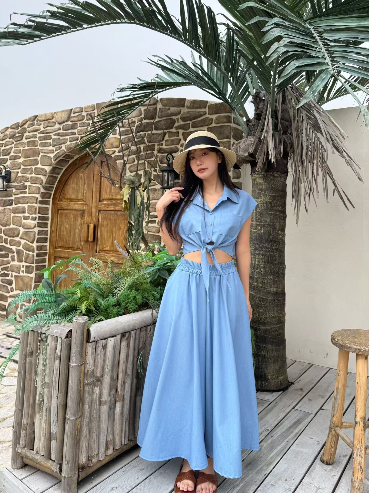 M1 綁結薄牛仔Top 