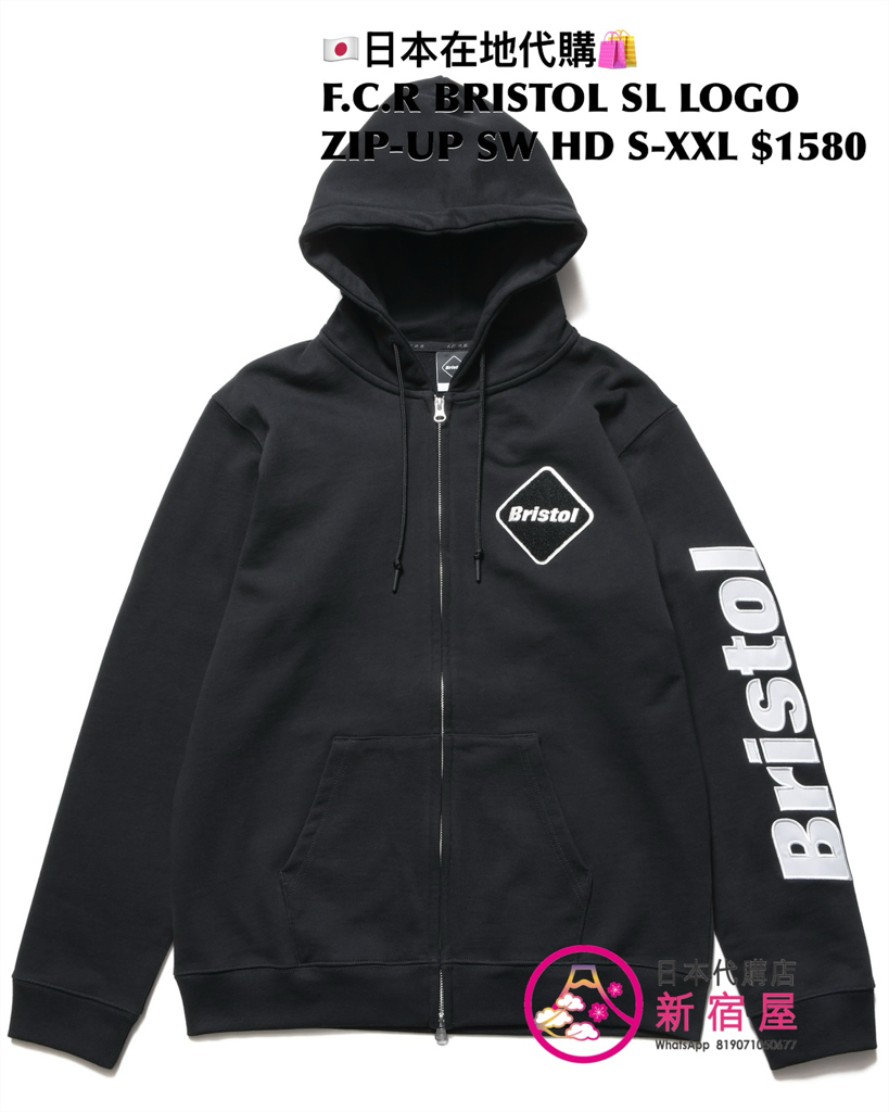 F.C.REAL BRISTOL SLEEVE LOGO ZIP-UP SWEAT HOODIE 
