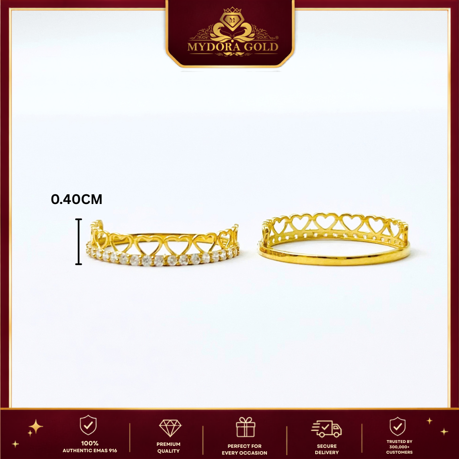 MYDORA EMAS 916 Cincin Batu CZ Love Chain l EMAS 916/22K