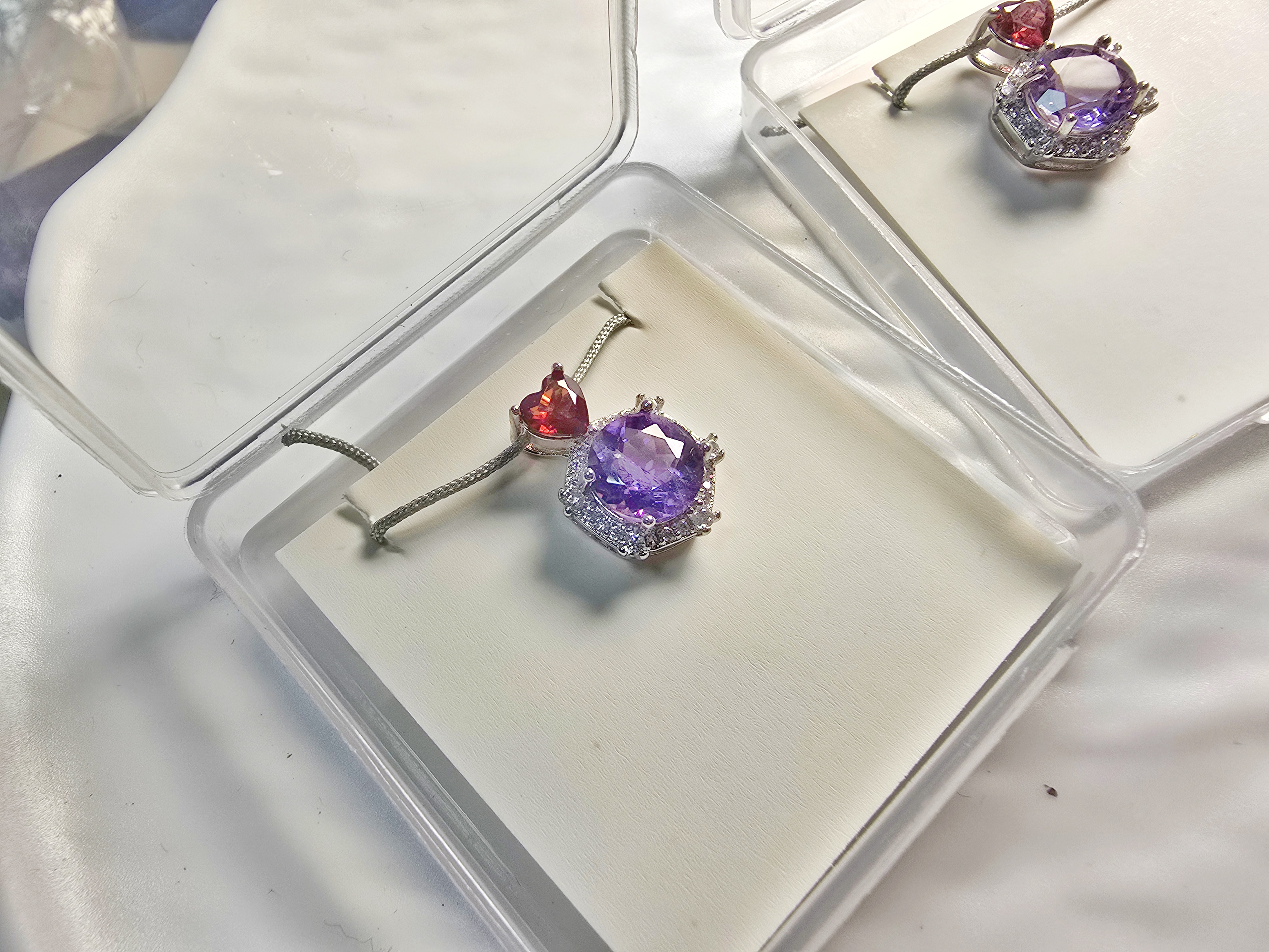 天然石榴石紫水晶吊墜 配頸繩