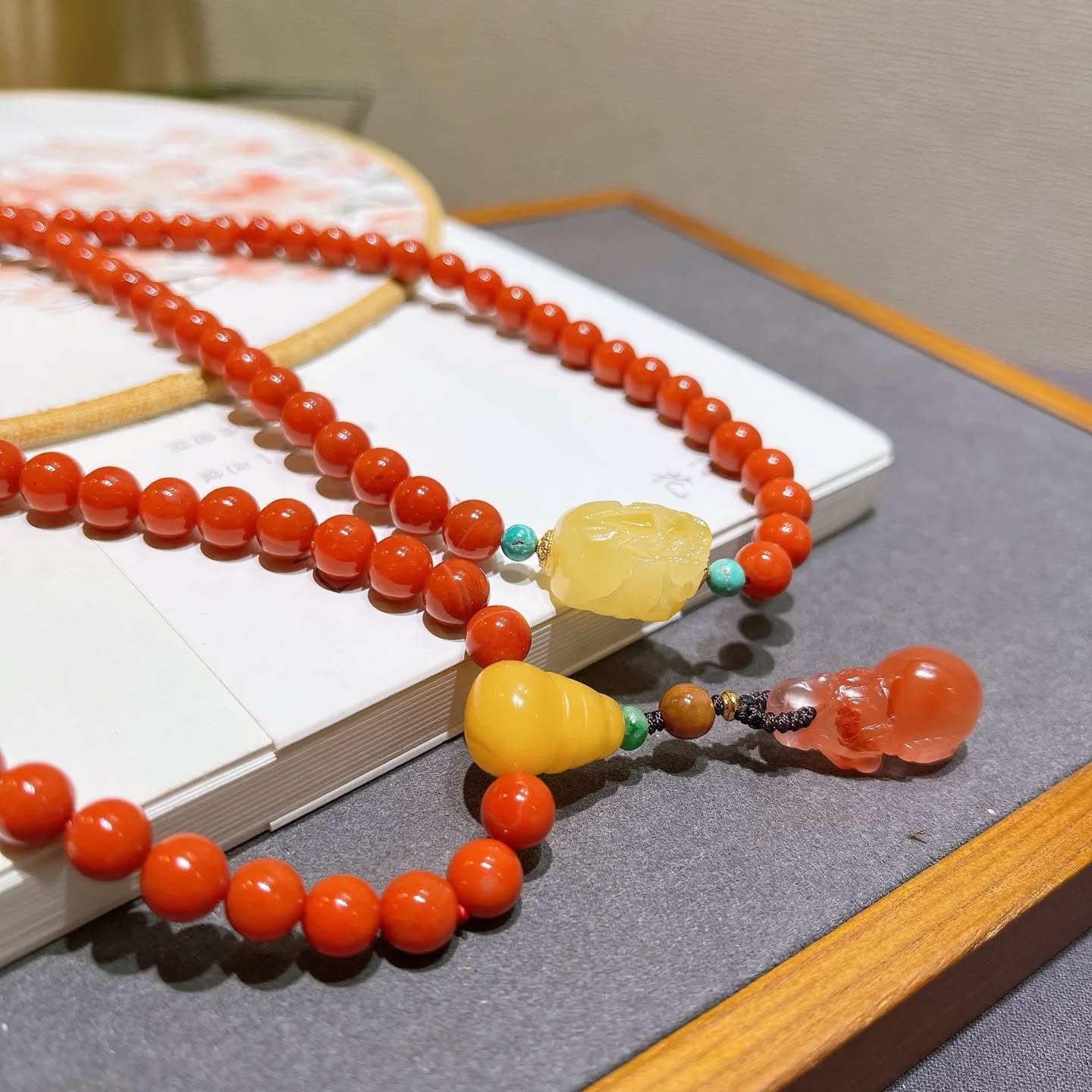 精品 ！ 天然南紅108顆多圈手鍊/項鍊