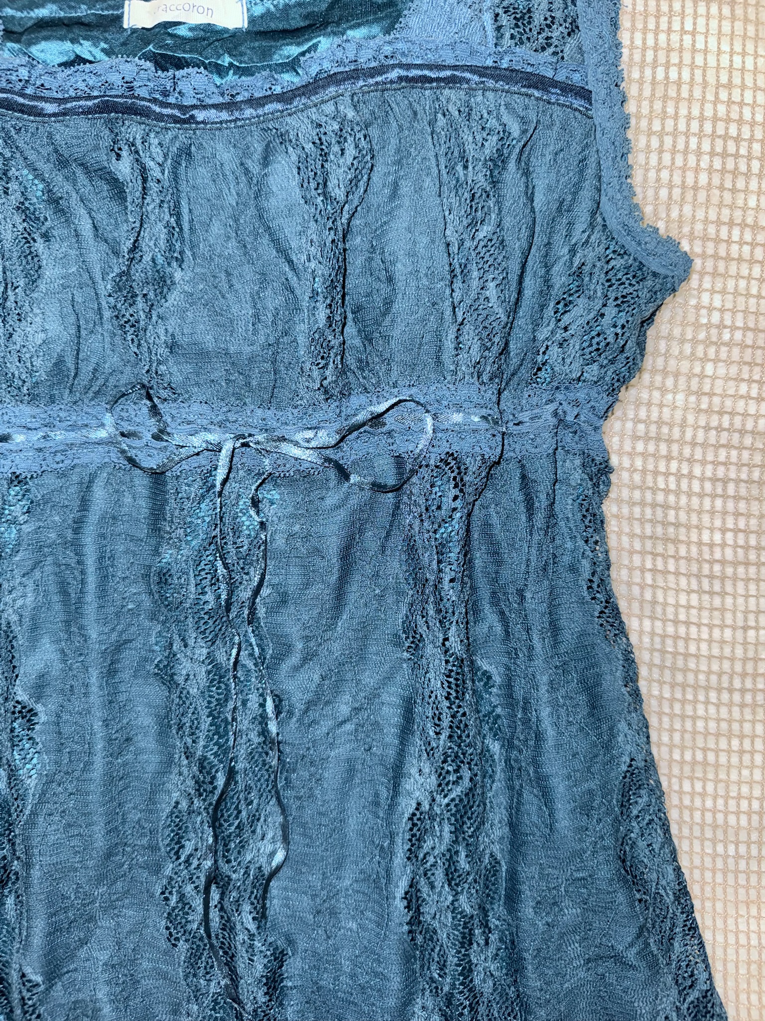 Vintage Teal Blue Sleeveless Lace Trim Tunic Top