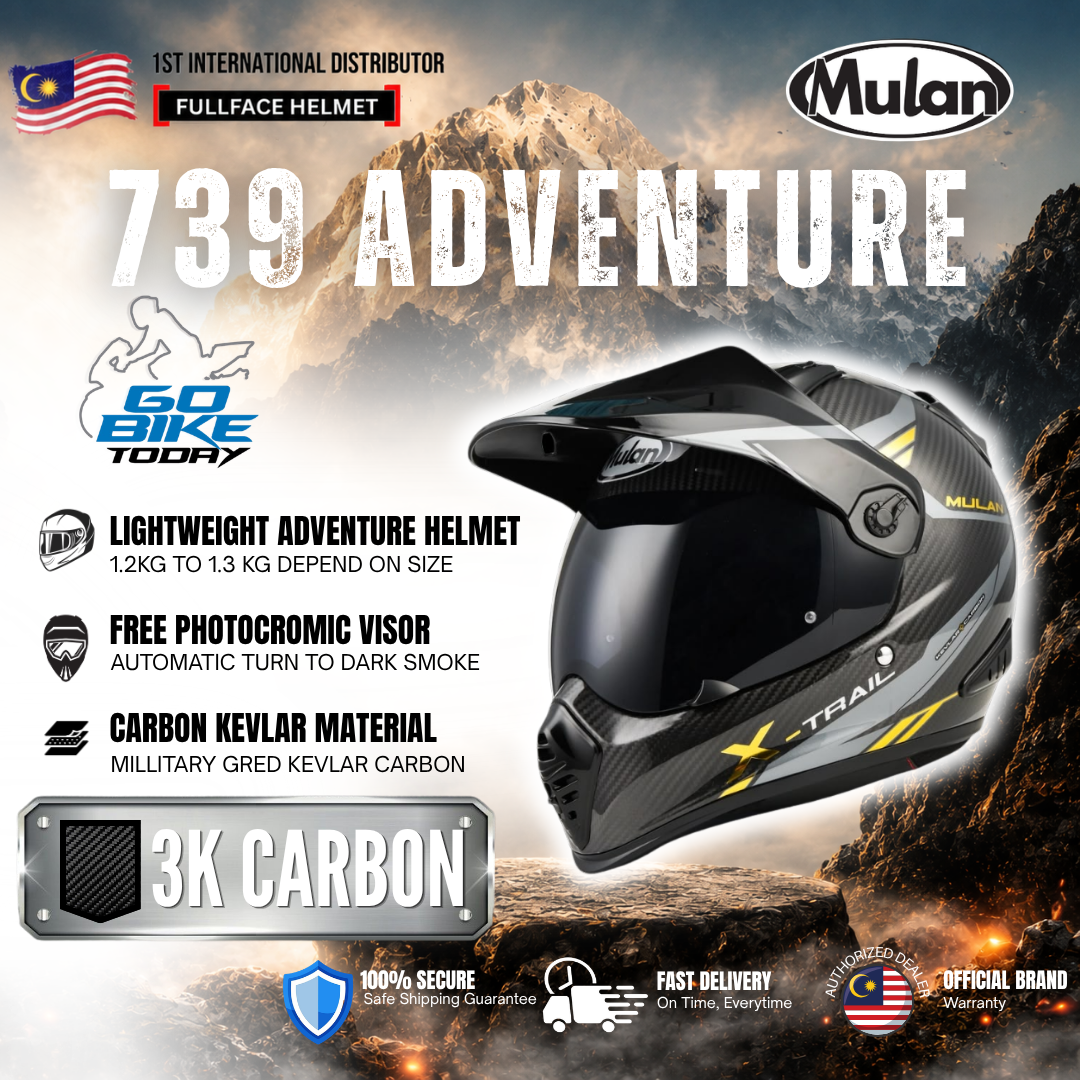 MULAN 739 3K GRAPHIC CARBON FIBRE Adventure Helmet | Bulletproof Kevlar | Photochromic Visor | ECE Approved | Touring Ready