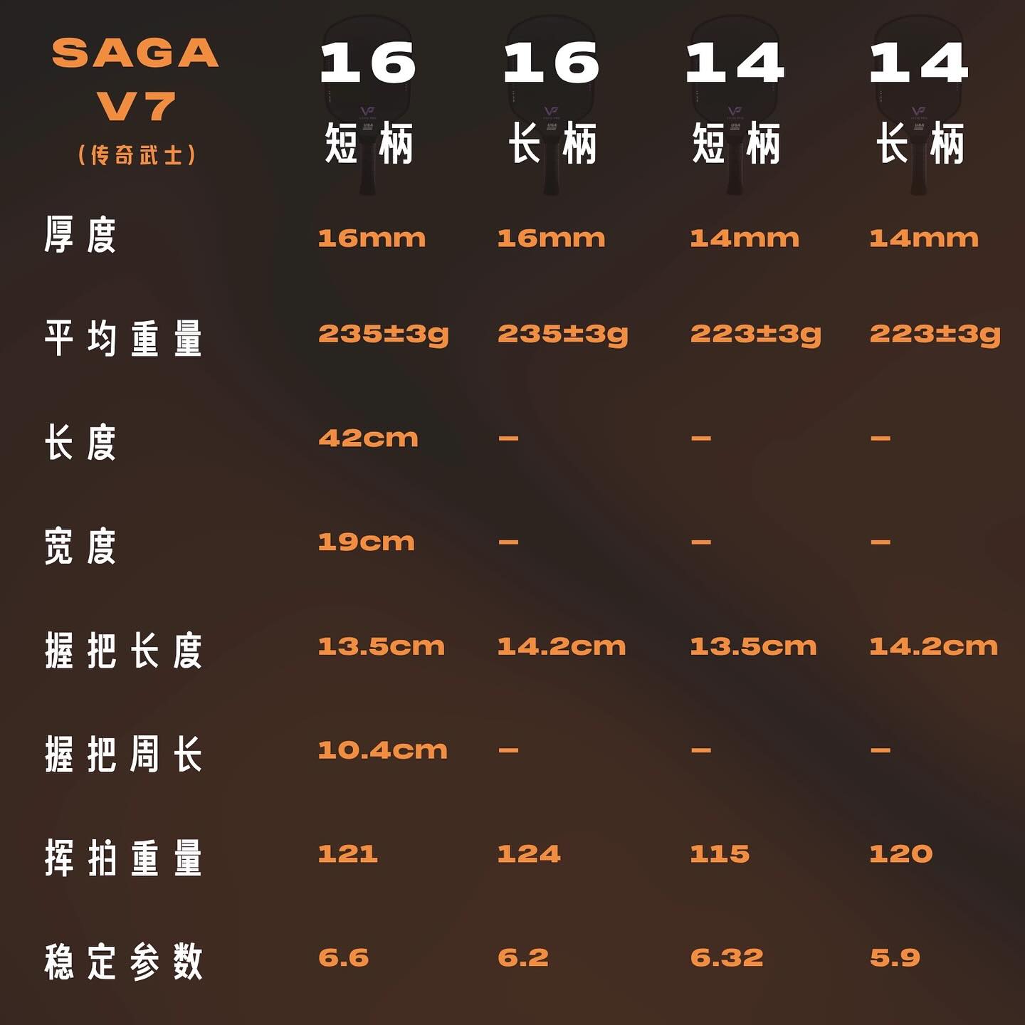 VaticPro匹克球拍 VaticPro Saga- V7 14/16mm SH/LH