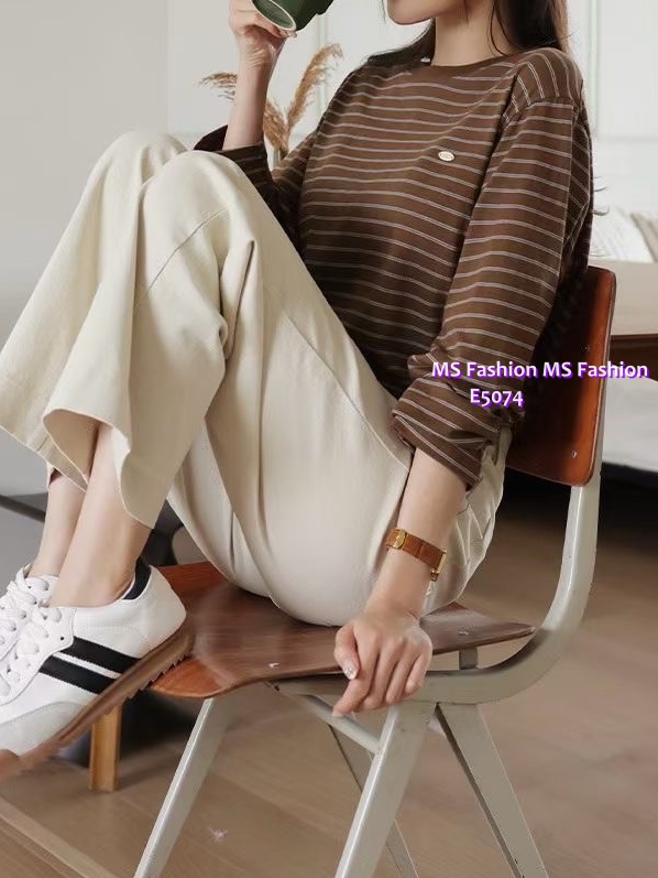 E5075 靚色小飾扣橫間top