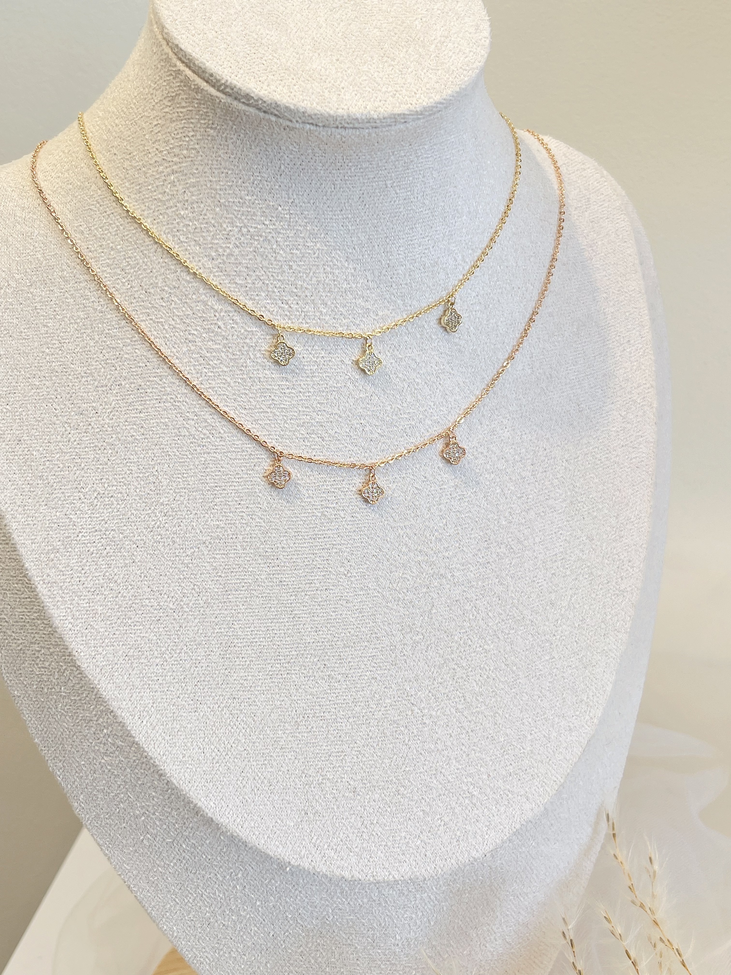 极简风 小巧锆石四叶草镀金项链