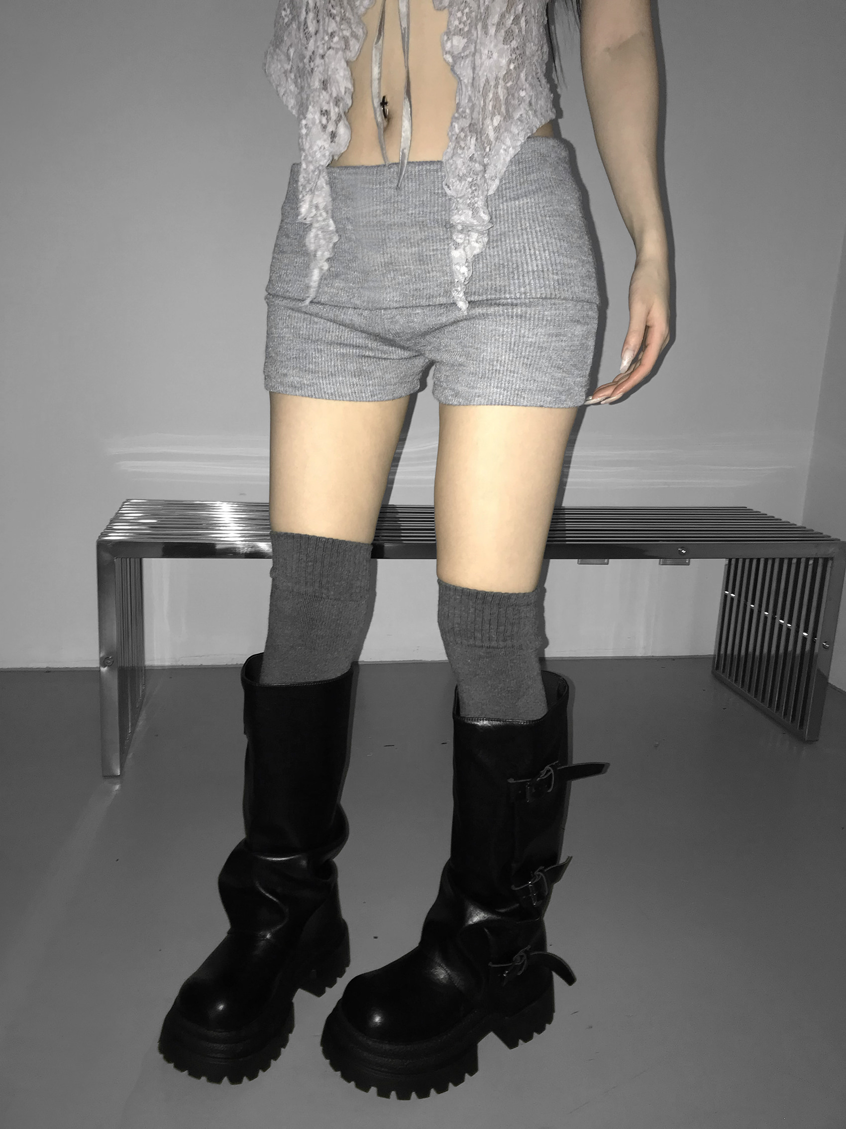 Knit Foldover Waist Mini Shorts